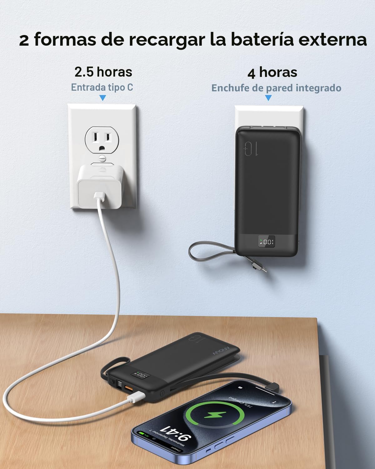 Cargador portátil 10000mAh 22.5W PD 3.0+QC 4.0 con carga súper rápi...