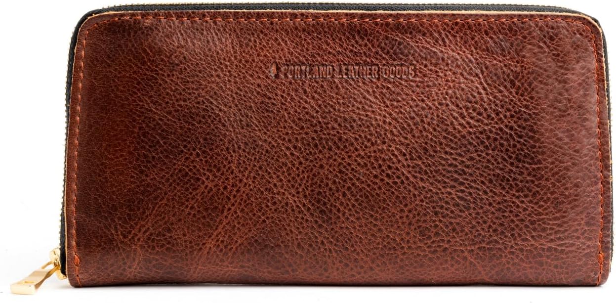 Portland Leather Goods Cartera con cremallera de acordeón para muje...