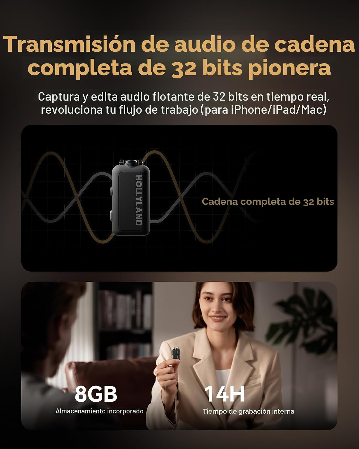 Micrófono inalámbrico Hollyland Lark MAX 2 para iPhone\/Cámara\/And...
