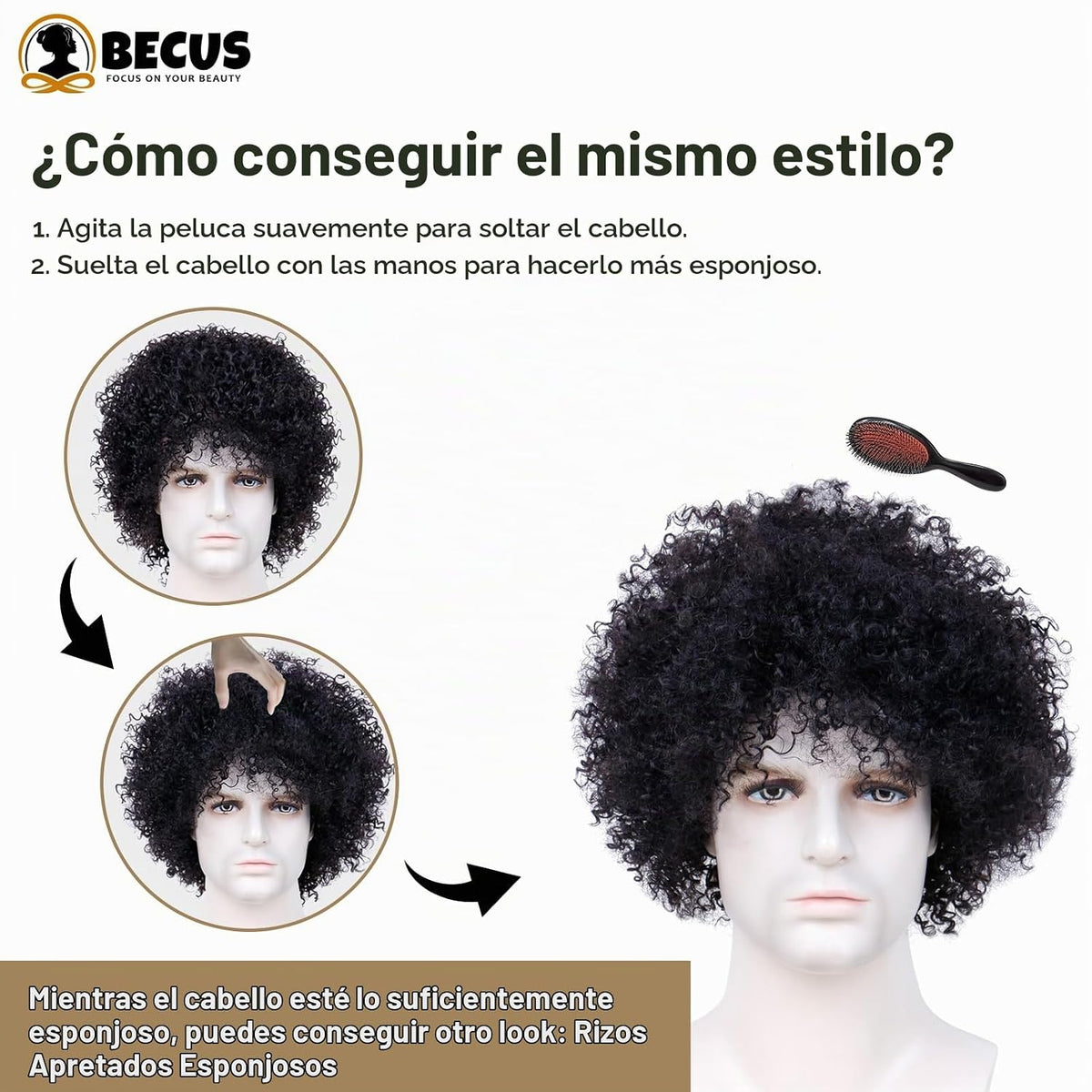 BECUS Pelucas rizadas afro para hombres, peluca negra suave, corta,...