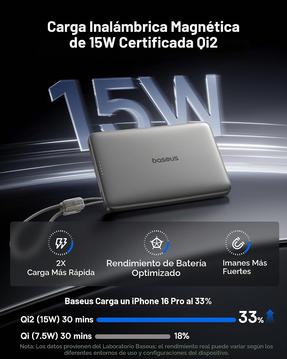 Baseus Picogo Qi2 - Cargador portátil Magsafe de 15 W, cargador por...