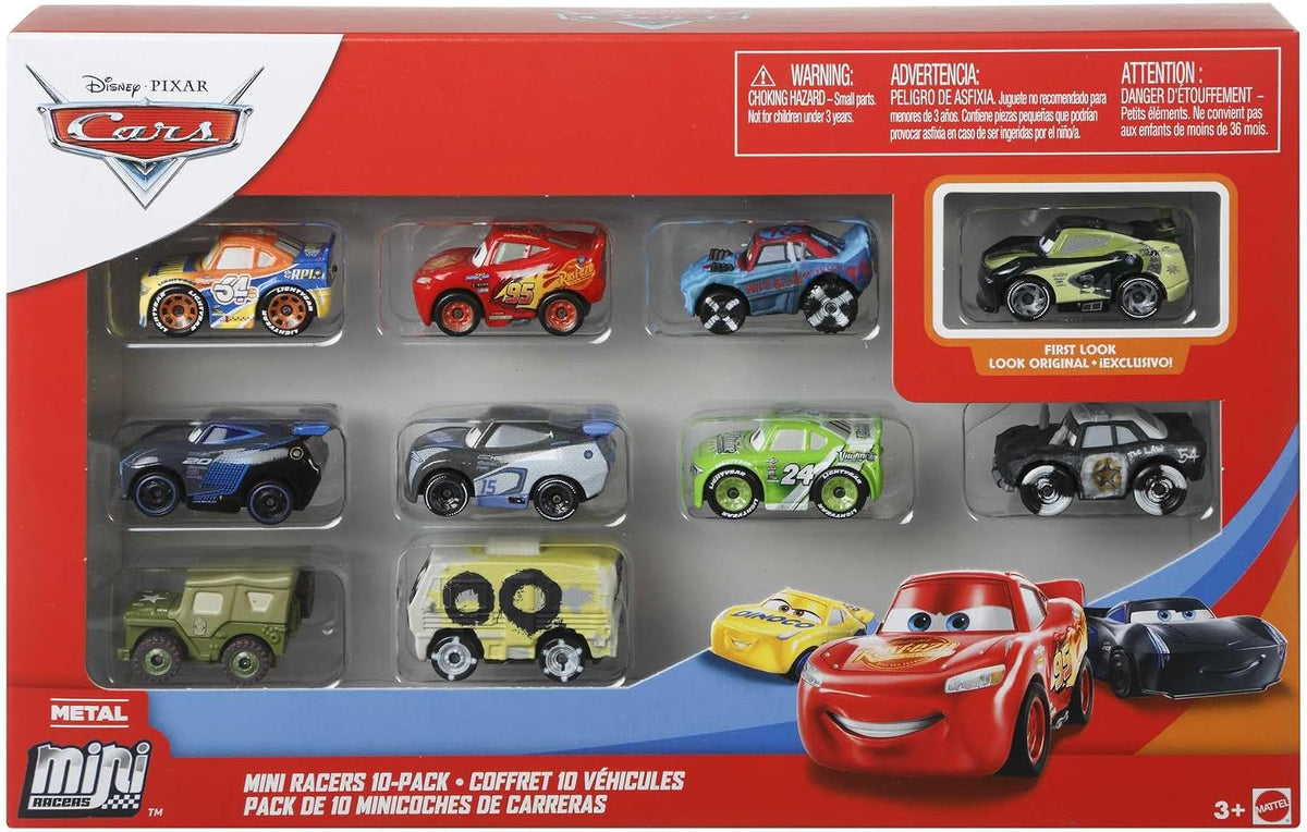 Mattel Disney Pixar Cars Mini Racers, paquete de 10 vehículos colec...