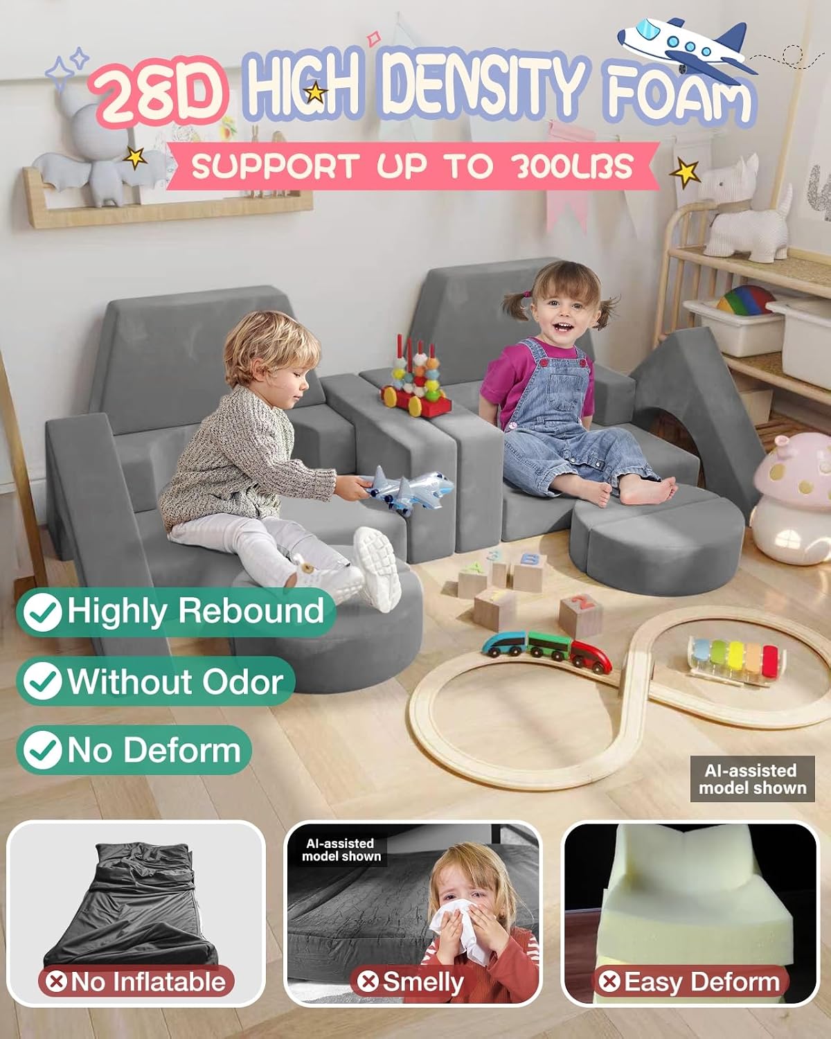 15 piezas Sofá de juego modular para niños, sofá para niños pequeño...