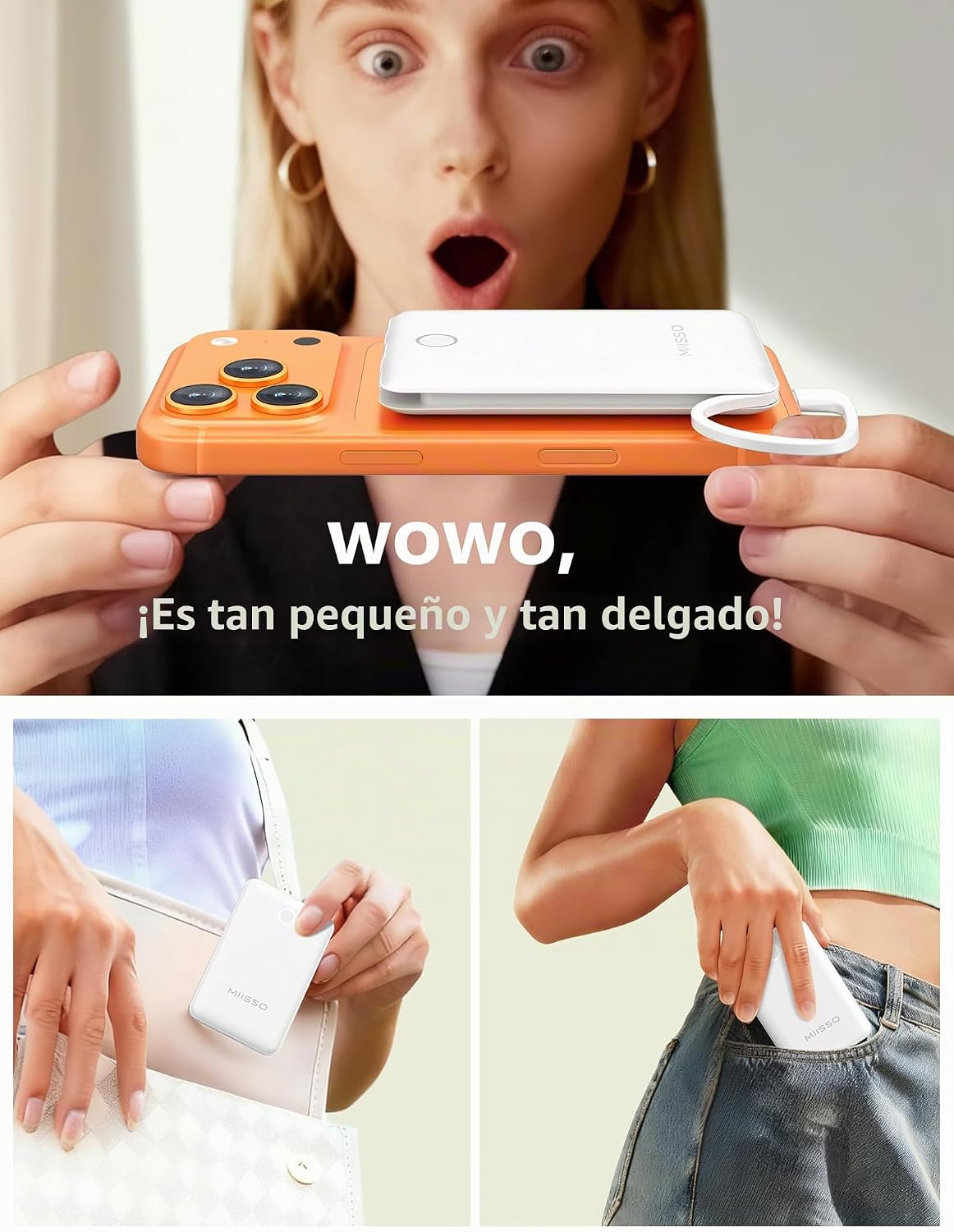 Mini cargador portátil de 10000mAh con cable integrado, banco de en...