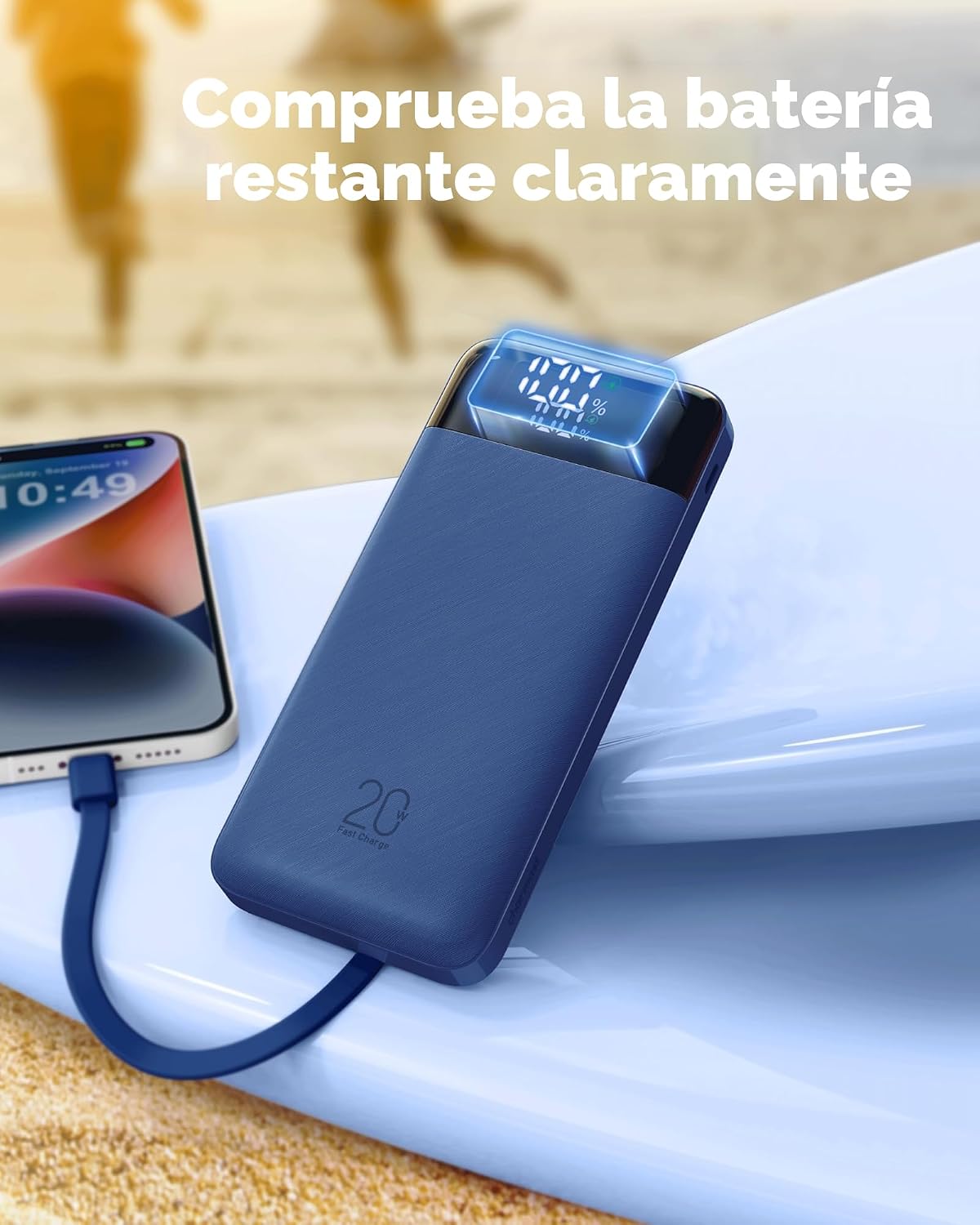 Charmast Cargador portátil de 20000mAh con cables incorporados, ban...