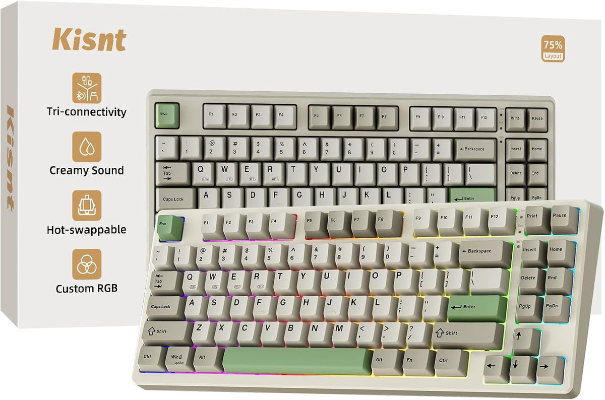 Kisnt Teclado mecánico inalámbrico KN85, diseño del 75%, Bluetooth\...