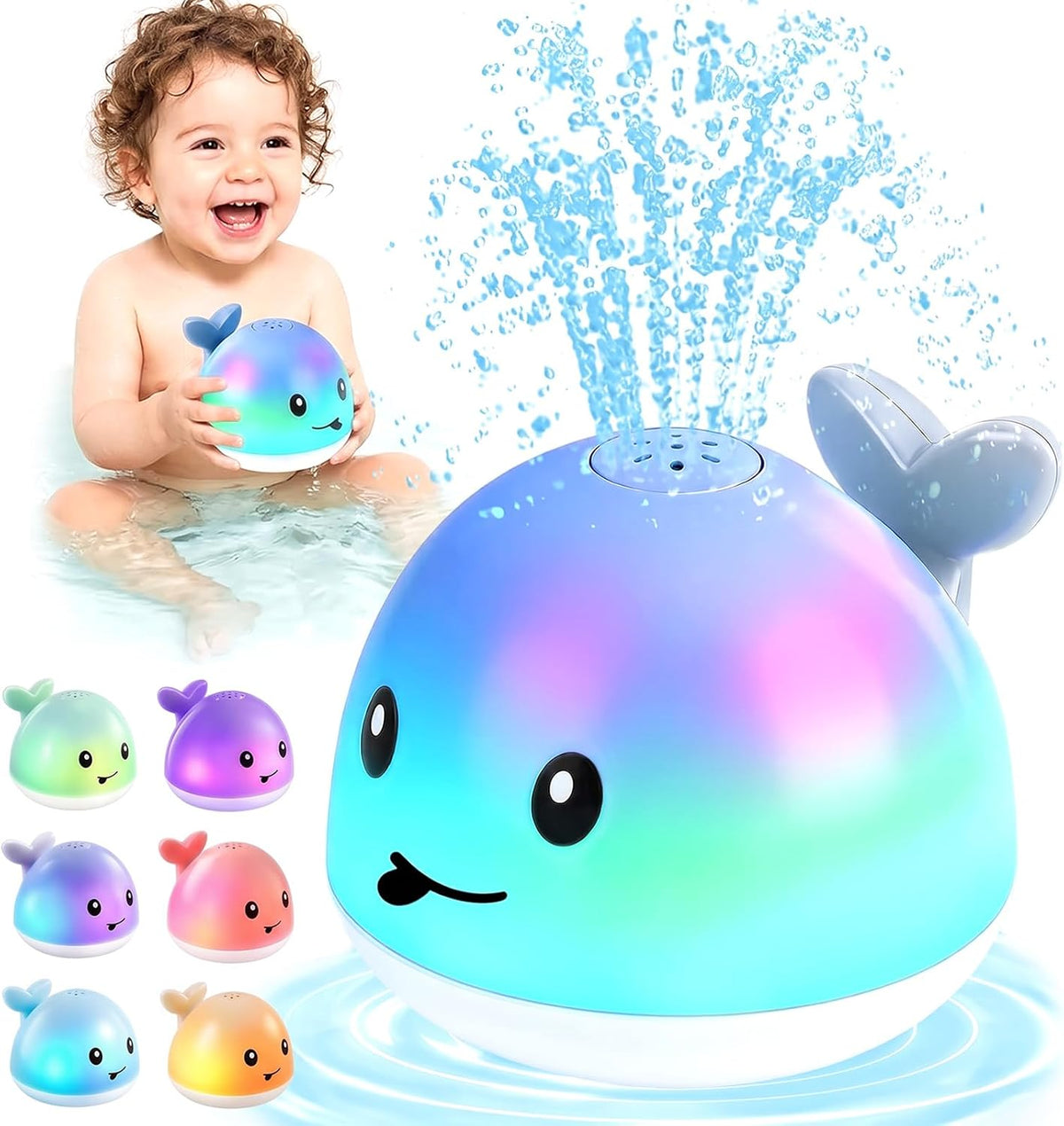 Sizobi Aspersor de juguete de baño de ballena, juguetes de baño ilu...