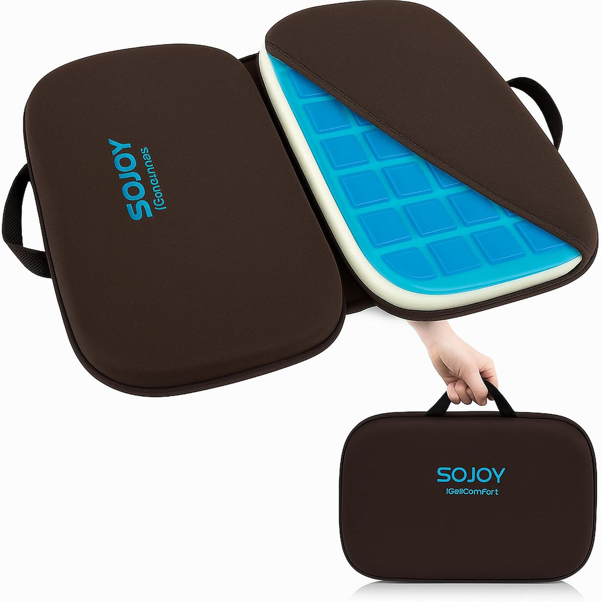 Sojoy Cojín de asiento de gel plegable 3 en 1 con espuma viscoelást...