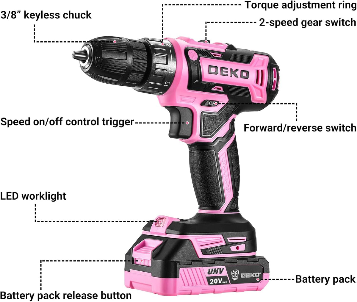 Deko Pro - Juego de taladro inalámbrico 20 V MAX con batería de lit...
