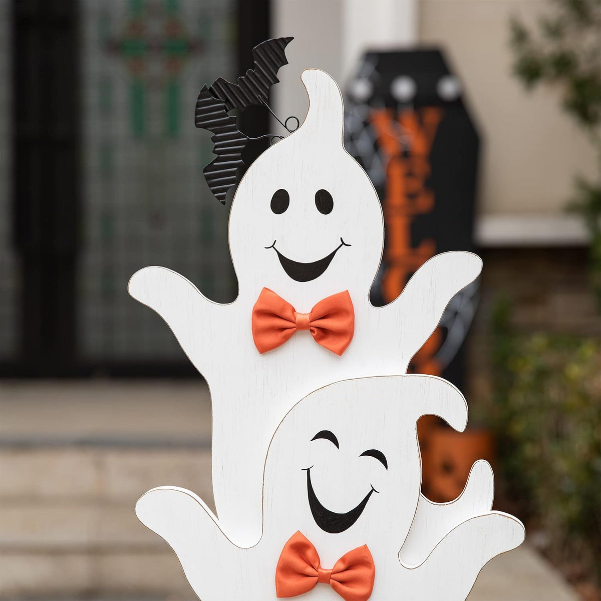 Glitzhome - Letrero de madera apilado de fantasmas para Halloween d...