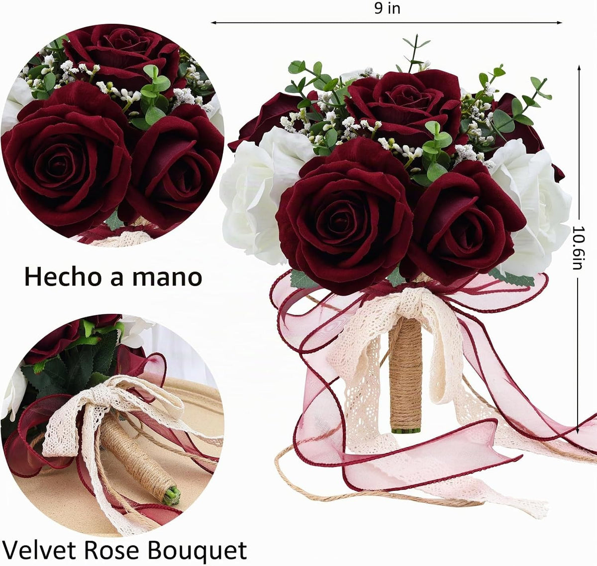 Vkkperp Ramos de boda de 9 pulgadas para novia, dama de honor, rosa...