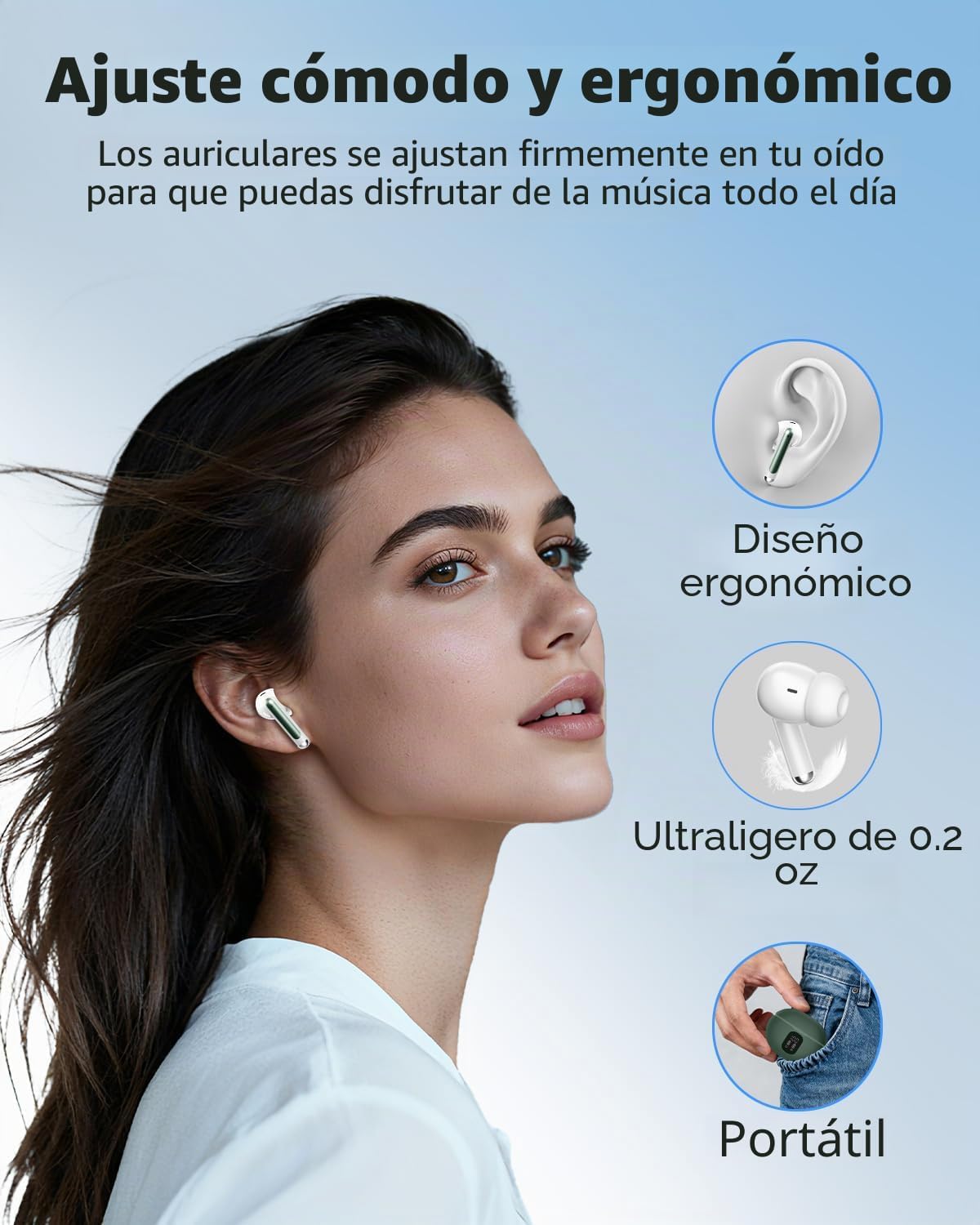Auriculares inalámbricos, Bluetooth 5.4, estéreo de bajos, auricula...