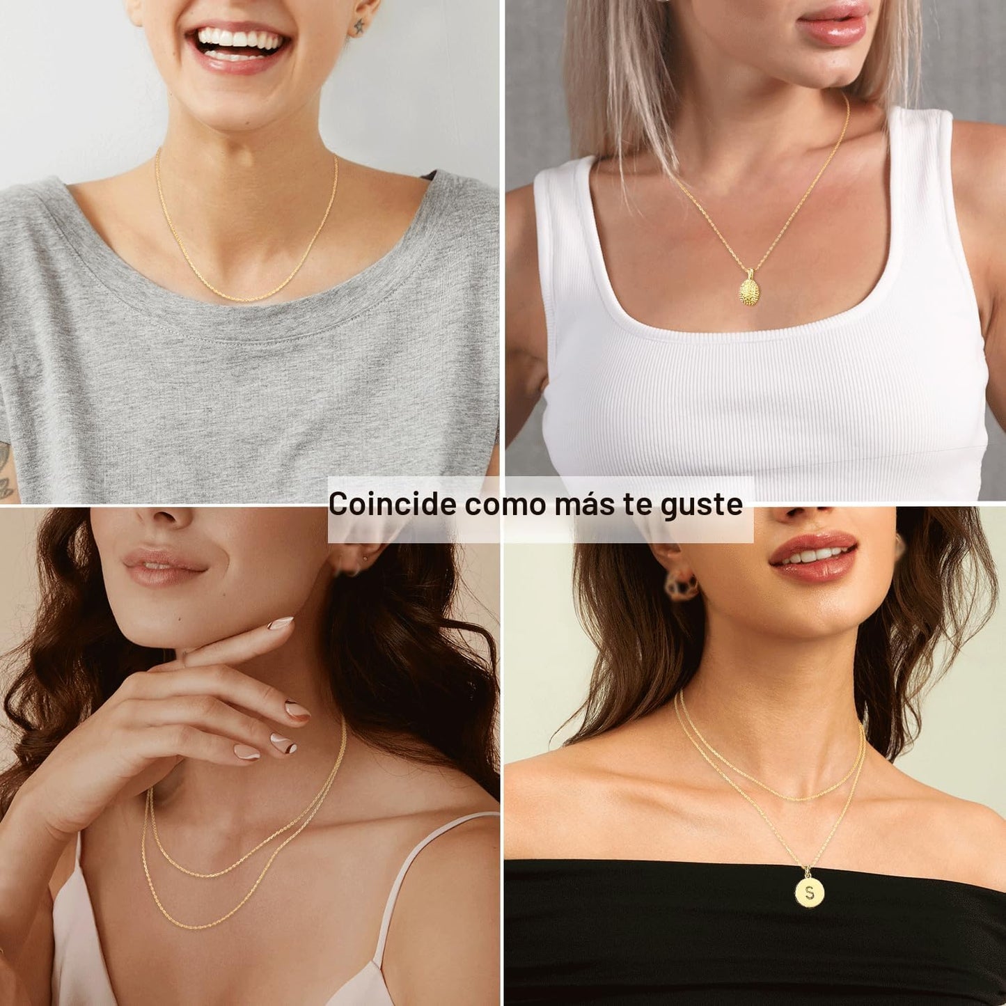 Jewlpire Collar de Cadena de Plata de Ley 925 Chapado en Oro de 14...