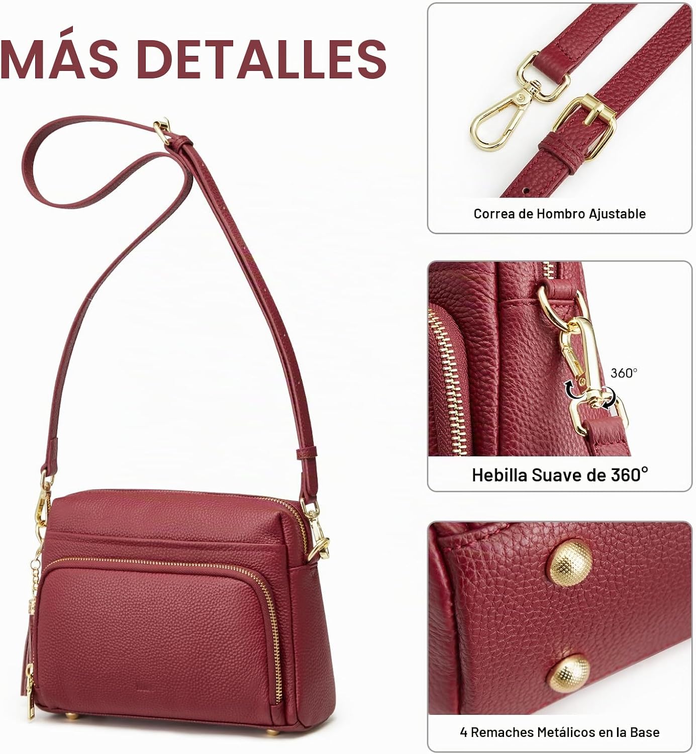 Kattee Bolso cruzado de cuero para mujer, pequeño, antirrobo, con c...
