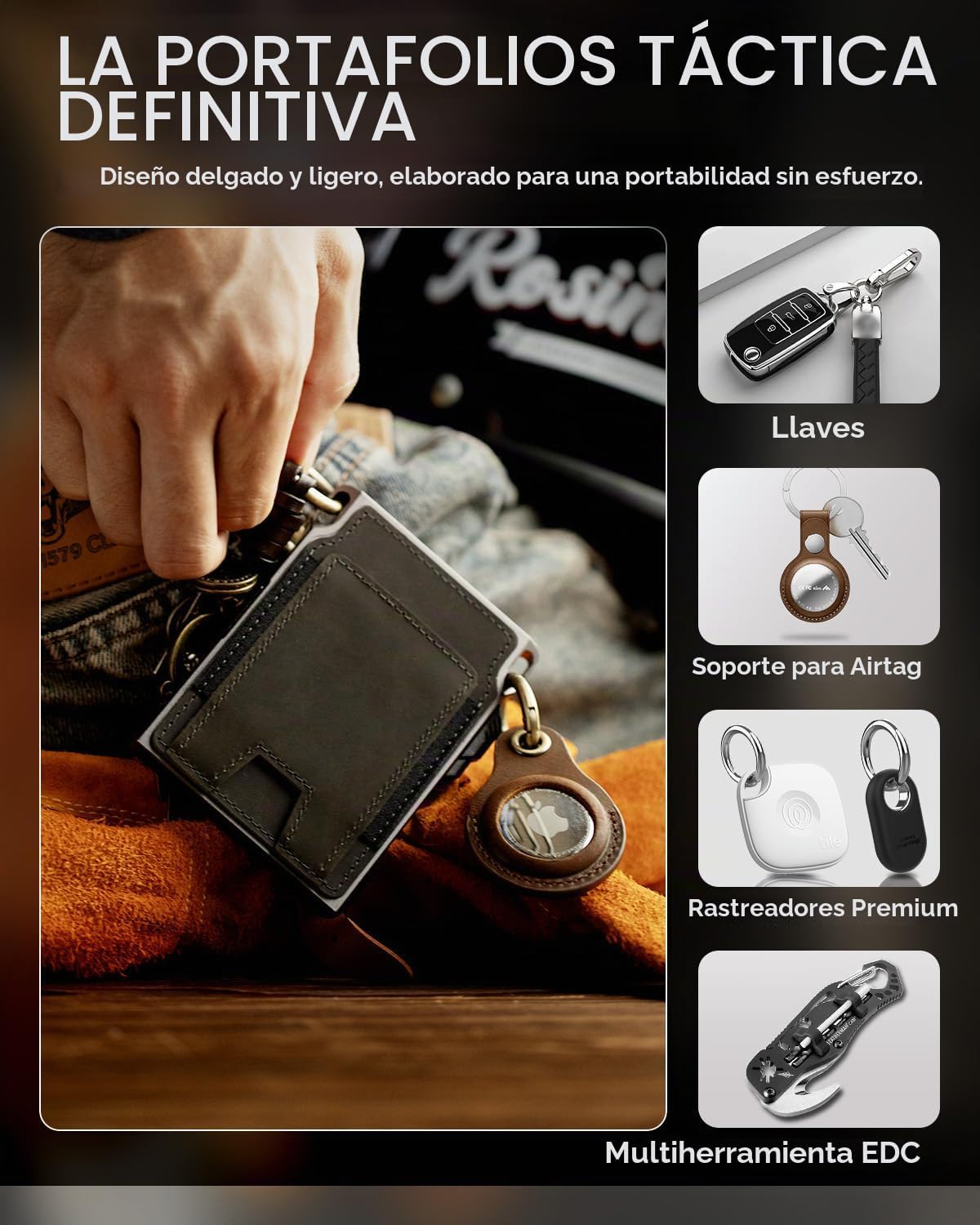 LORZOR Cartera táctica delgada, cartera minimalista para hombres, c...