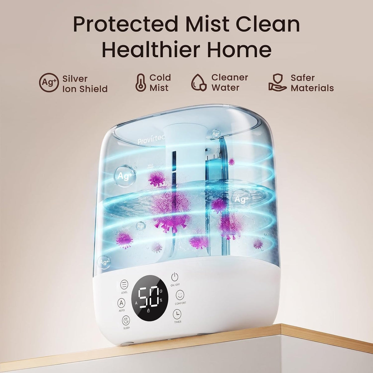 Provirtec Humidificador de niebla fría para dormitorio autolimpiant...
