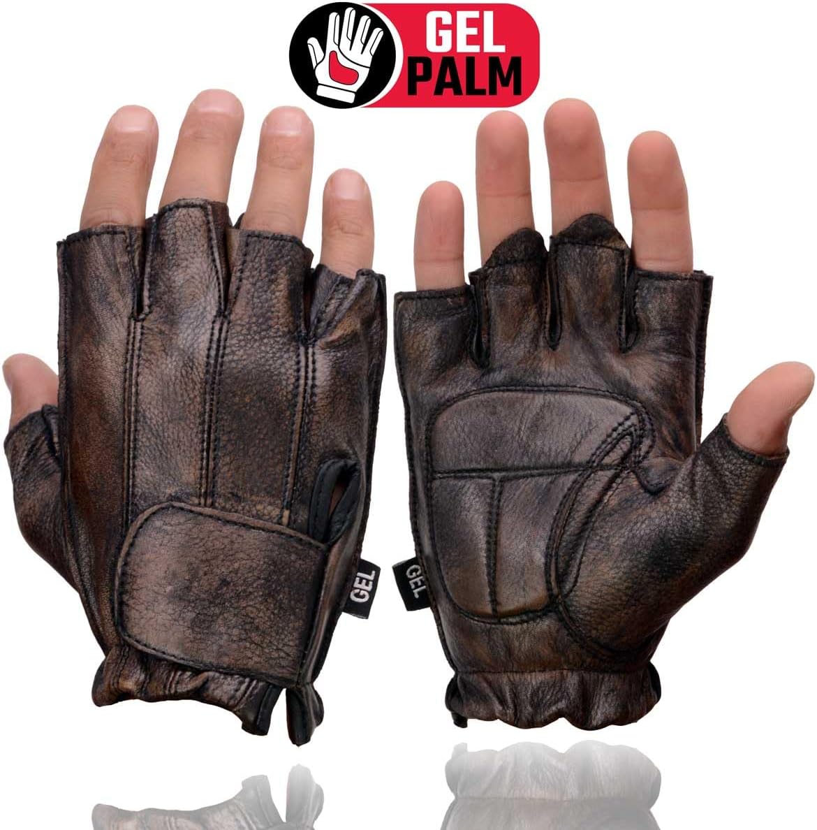 Milwaukee Leather MG7561 - Guantes de piel sin dedos para hombre, c...