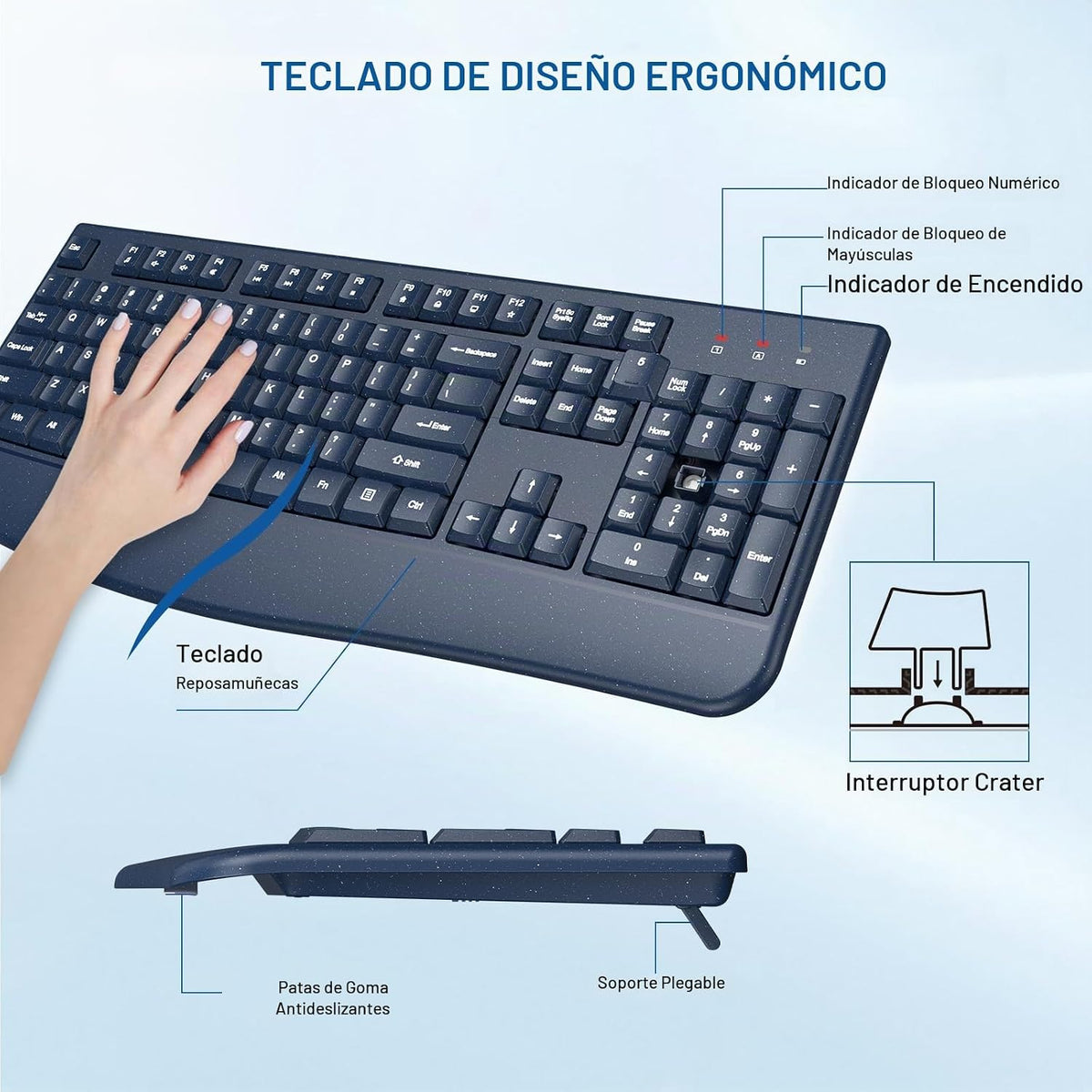 Combo de teclado y mouse inalámbrico, EDJO, teclado de computadora...