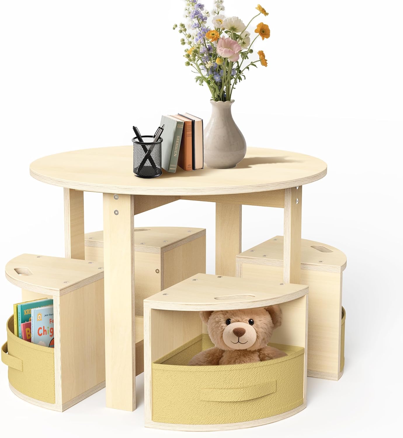 bbgroundgrm Juego de mesa y silla con 4 taburetes de almacenamiento...