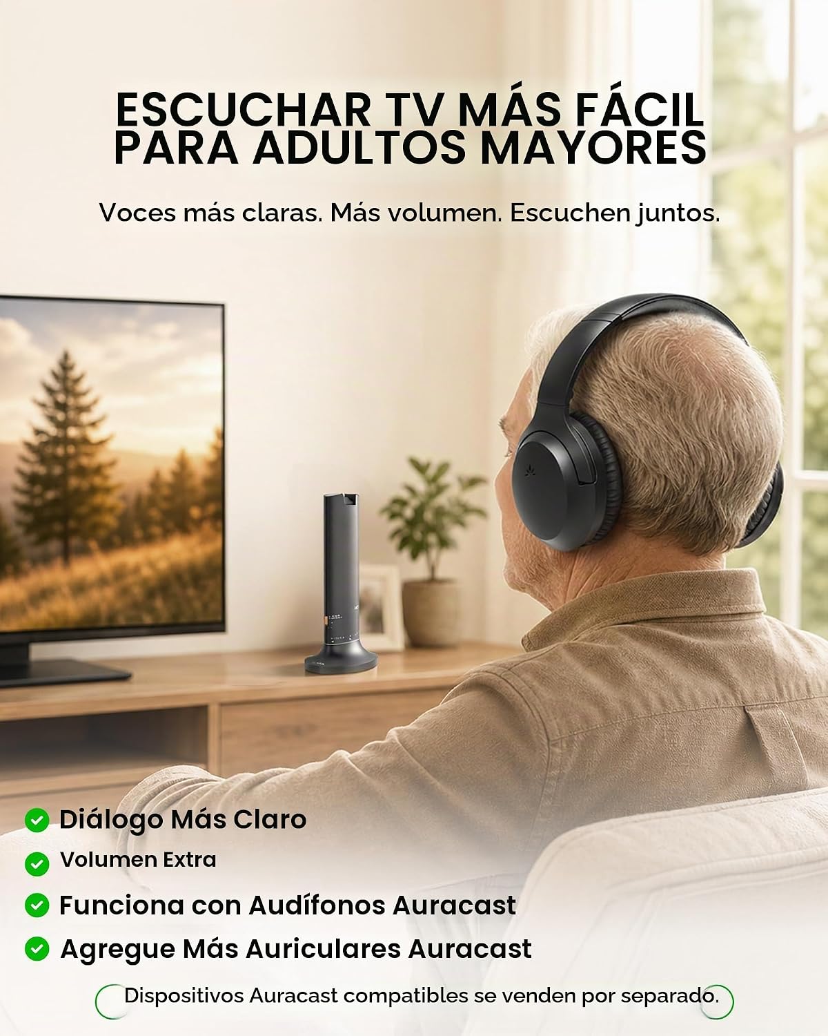 Avantree Opera Aura - Auracast - Auriculares inalámbricos para TV c...