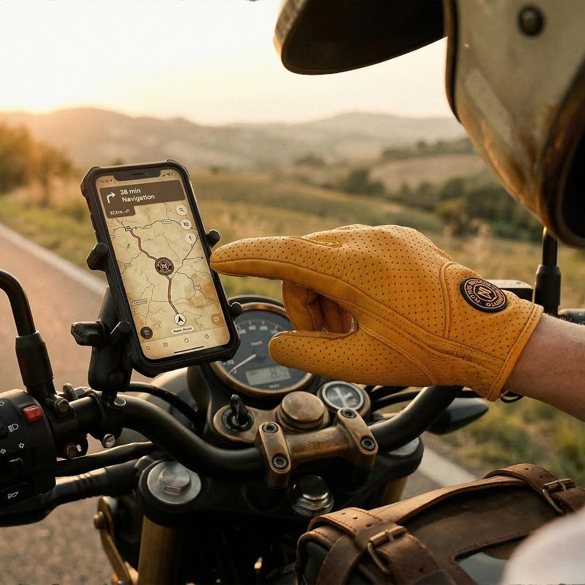 mjmoto Guantes clásicos de cuero de cabra para motocicleta, pantall...