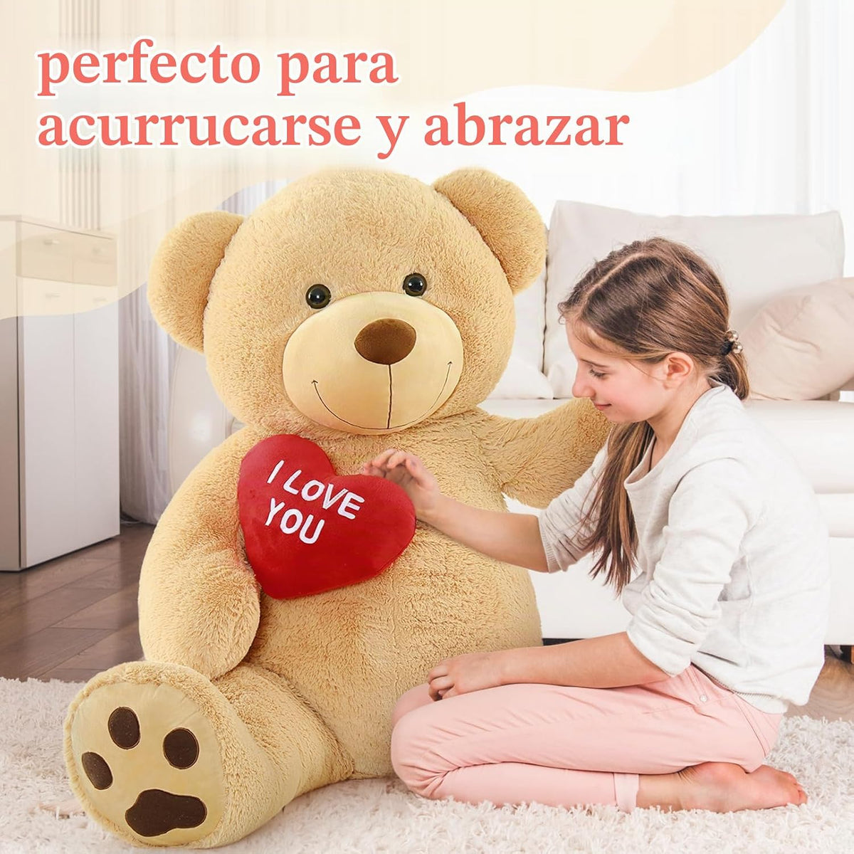 BENINY Oso de peluche gigante marrón de 52 pulgadas con corazón, pe...