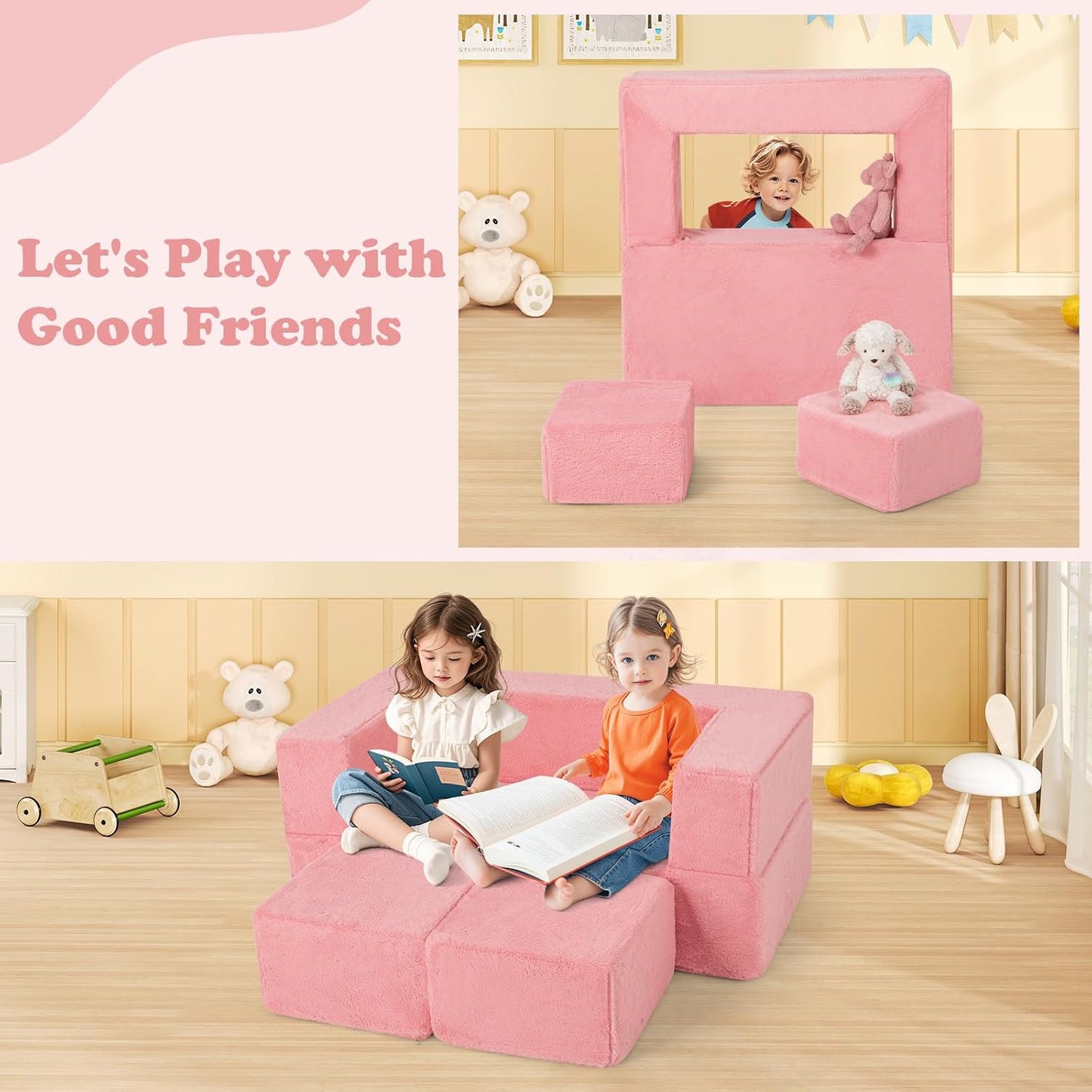 INFANS Sofá modular de juegos para niños, sofá seccional de constru...