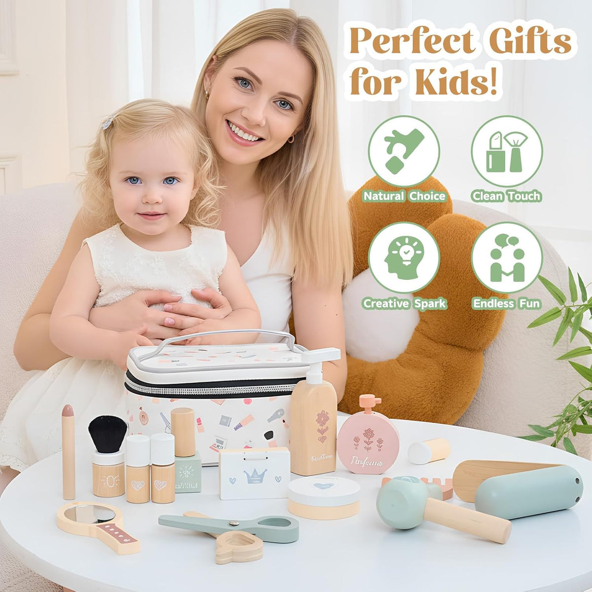 GAGAKU Juego de juguetes de maquillaje de madera para niños pequeño...