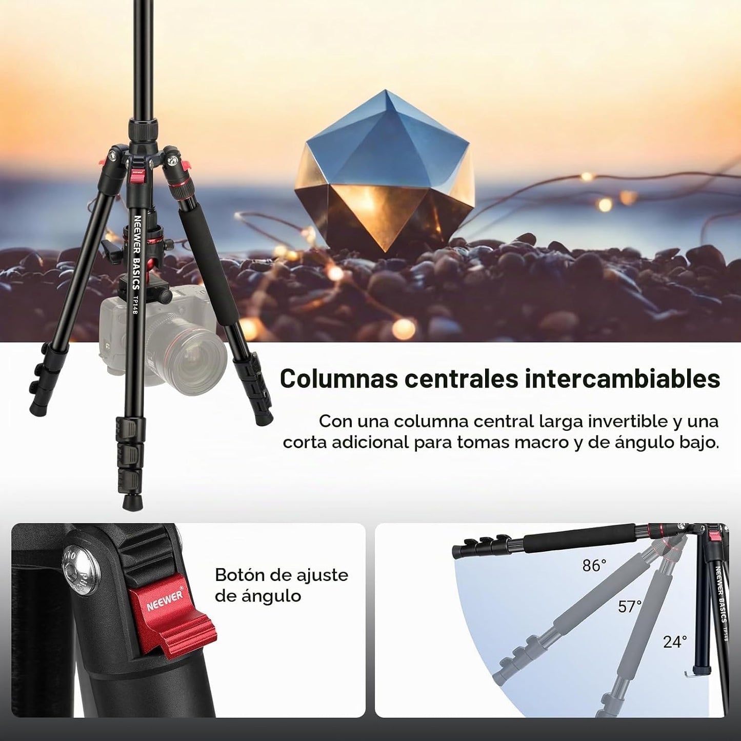 NEEWER Basics - Trípode de viaje de 72 pulgadas\/182 cm para cámara...