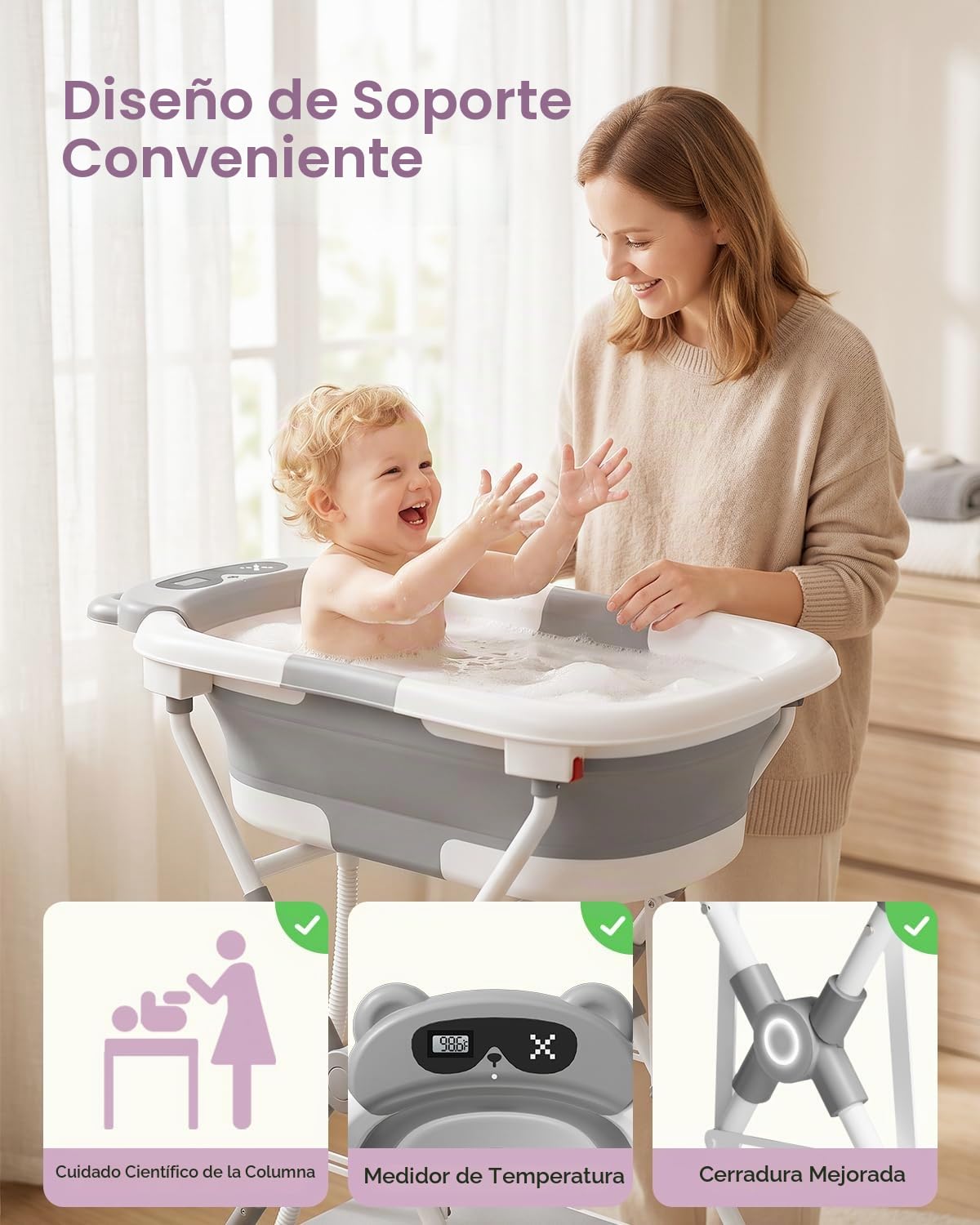 Bañera plegable 2 en 1 con soporte, bañera para recién nacidos para...