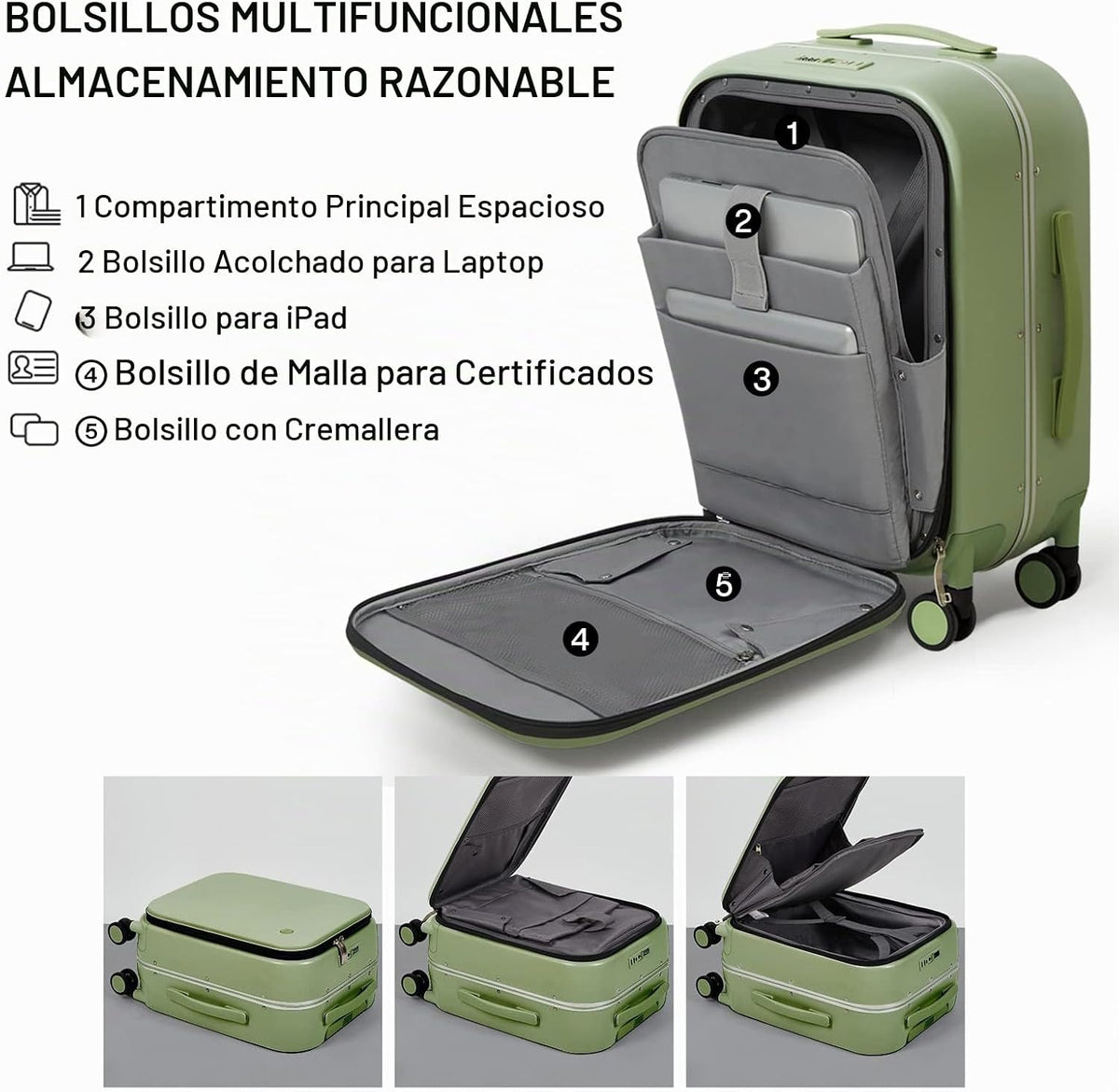 mixi Maletas de mano de 20 pulgadas con ruedas giratorias, maleta d...