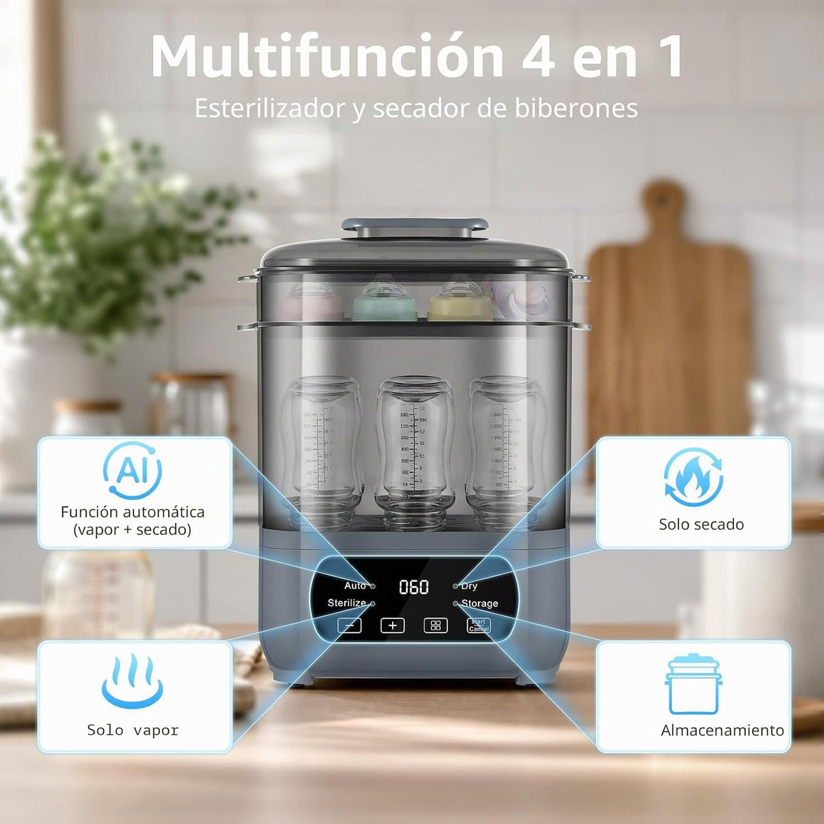 Vaporizador y secadora de biberones 4 en 1, vaporizador eléctrico c...