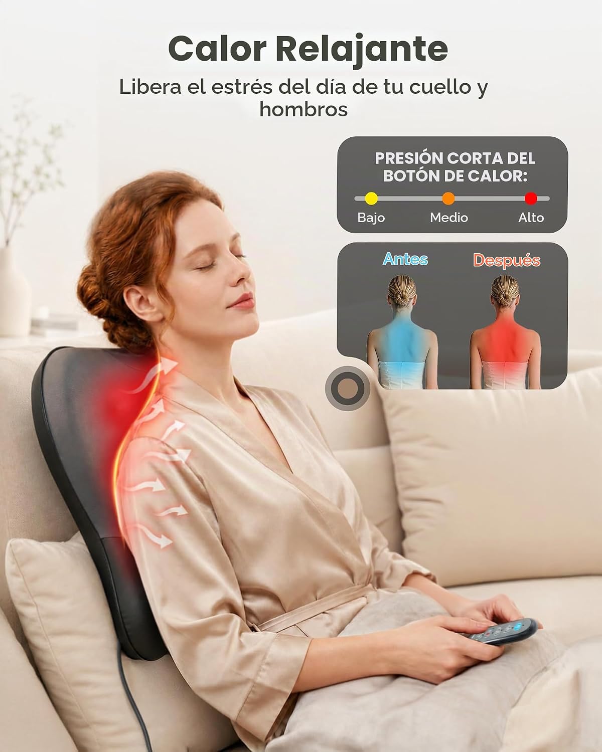 YESMILE Almohada masajeadora de cuello con calor, almohada de masaj...