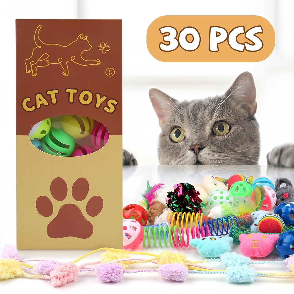QUOZUO Juego de 30 Piezas de Juguetes para Gatos, Juego de Juguetes...