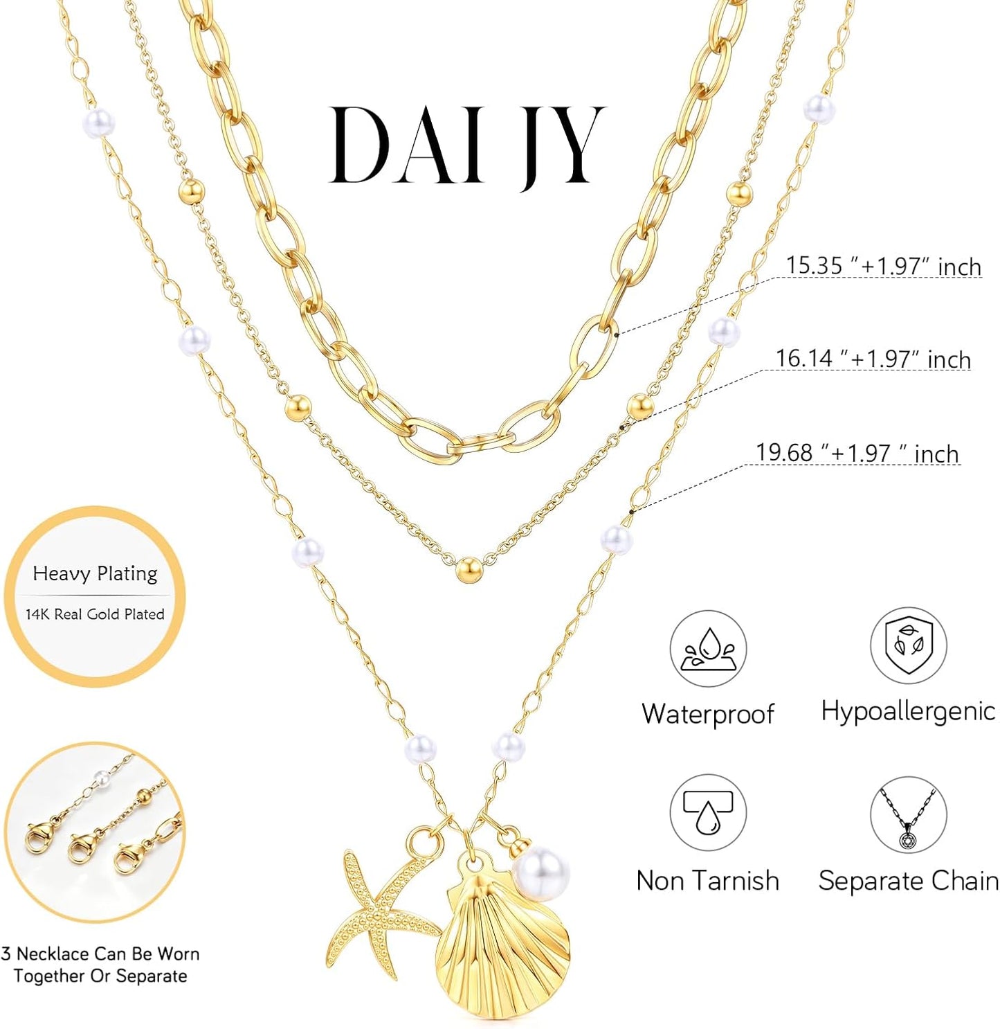 Collar de estrella de mar de playa de verano en capas para mujer, n...