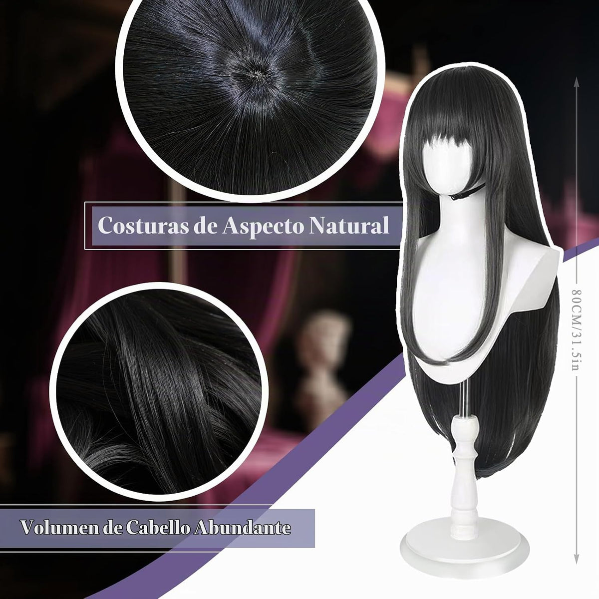 YONGCANWIG Bonita peluca larga de Halloween para cosplay, 2 gorras...