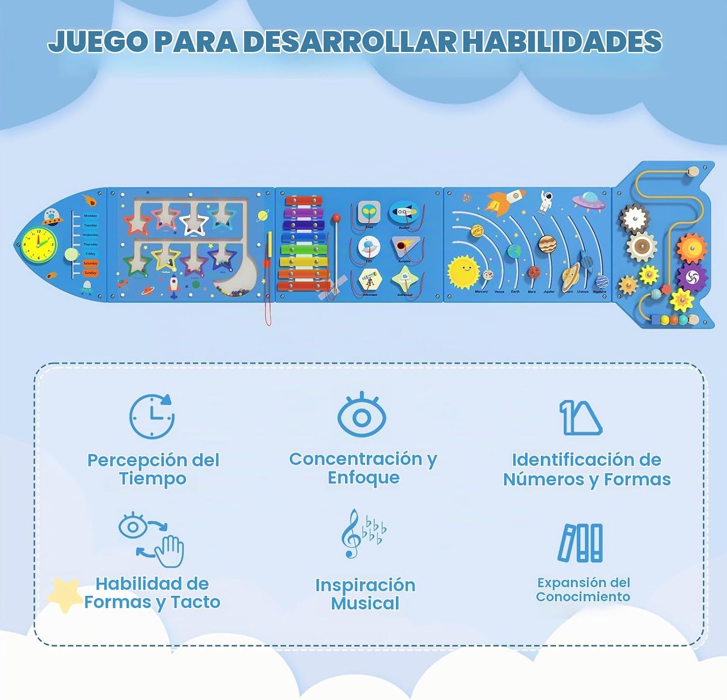 nigwet Paneles de Actividad de Pared con Cohete - Panel Sensorial d...
