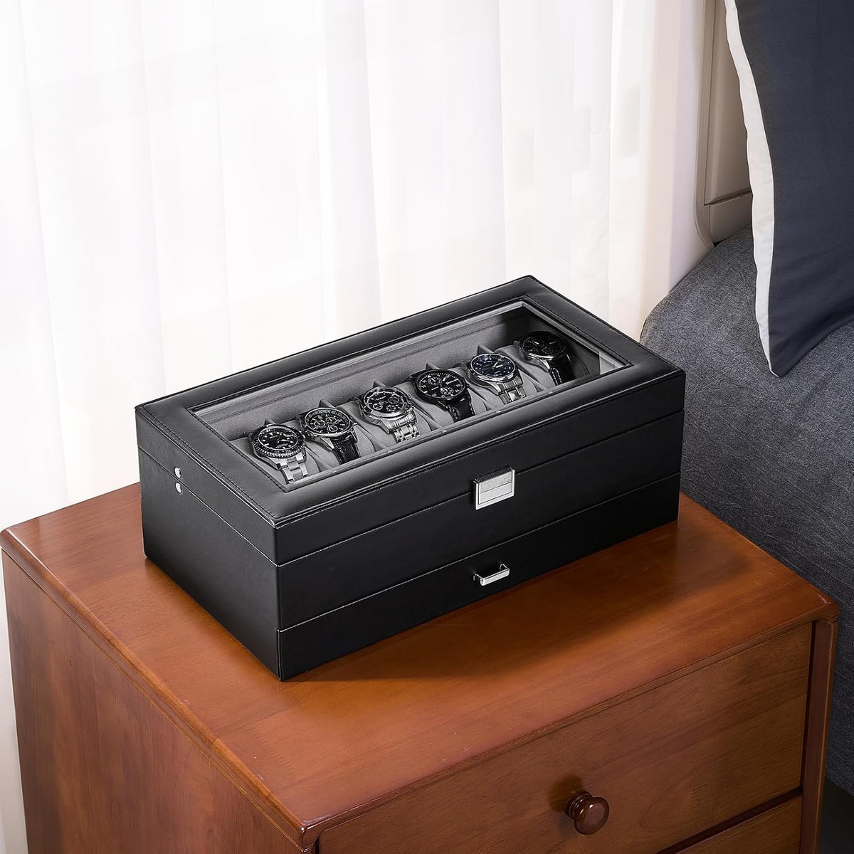 ProCase Caja de reloj, caja de reloj para hombre de 14 ranuras con...