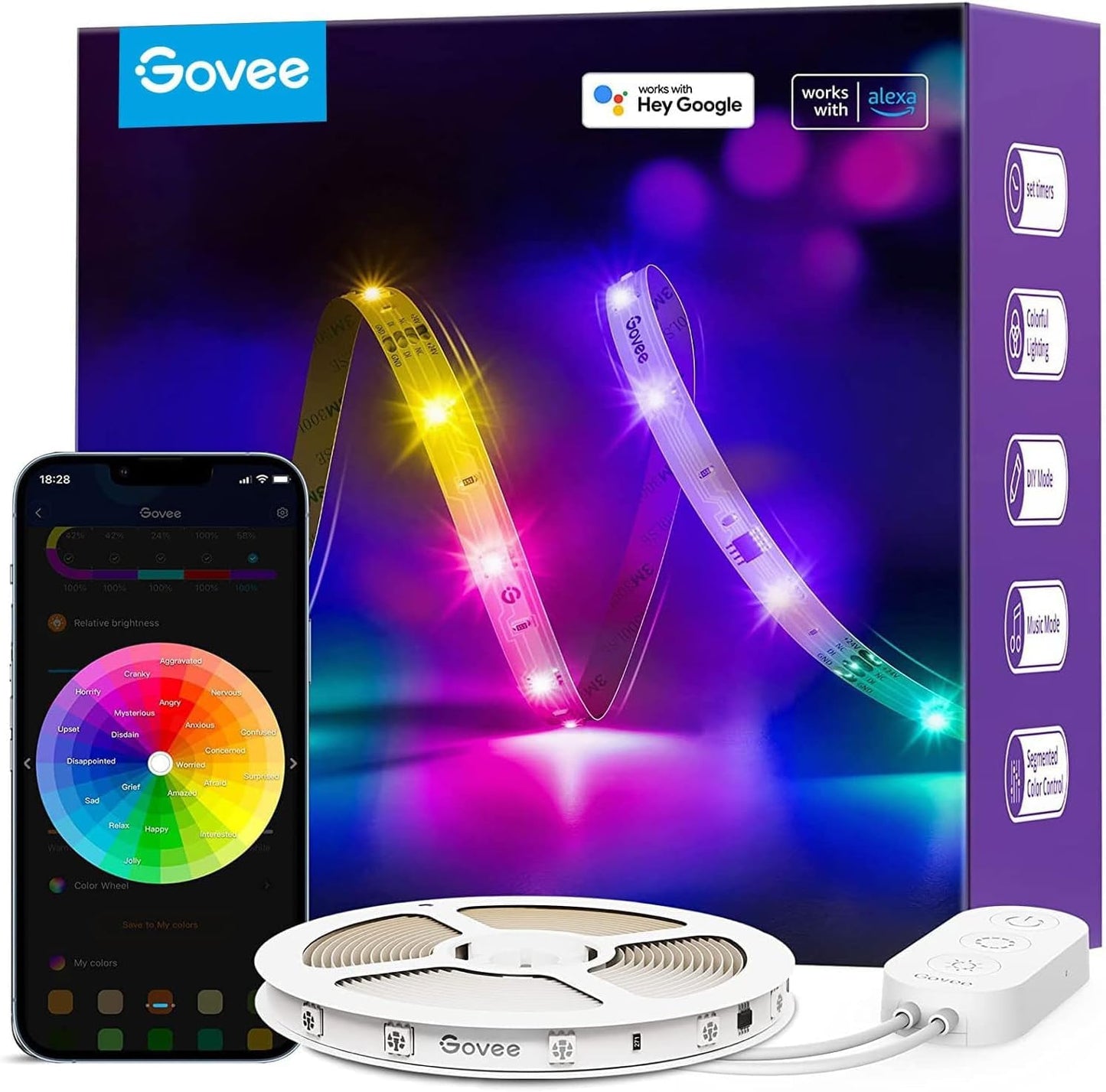 Govee RGBIC - Tira de luz LED Alexa de 16.4 pies, luces LED intelig...