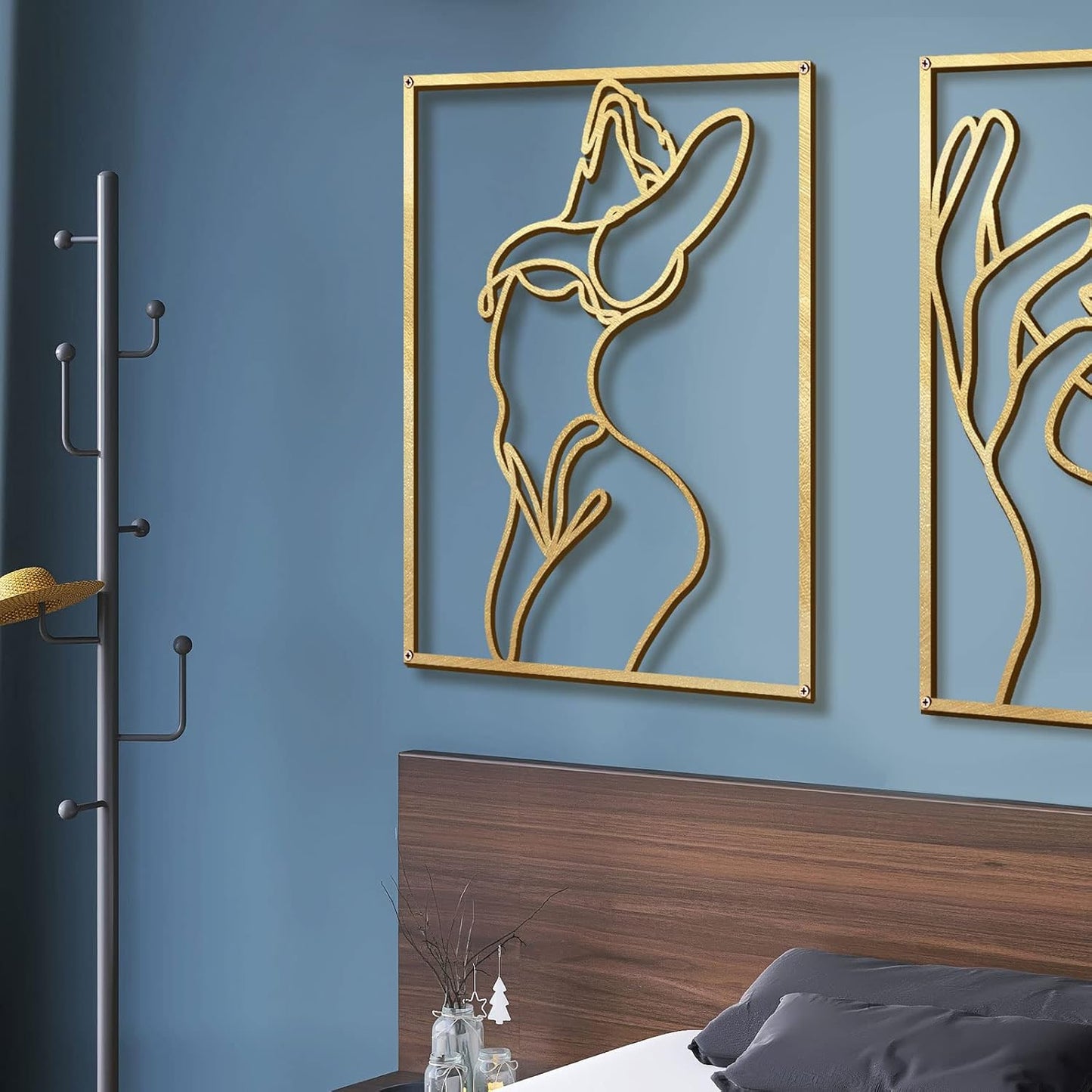 Glamativity Paquete de 4 decoraciones de pared doradas, arte minima...