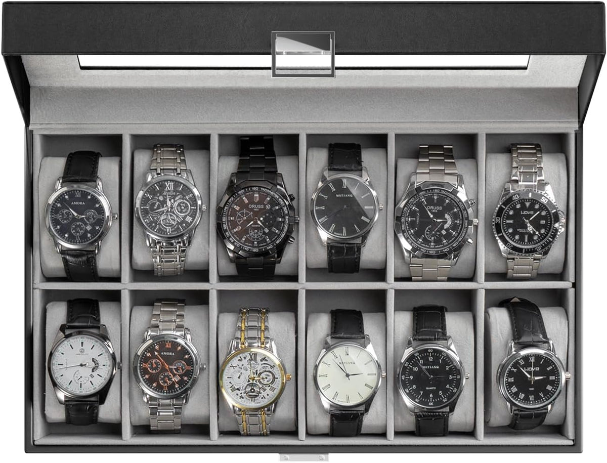 ProCase Organizador de caja de reloj, vitrina de 12 ranuras para re...