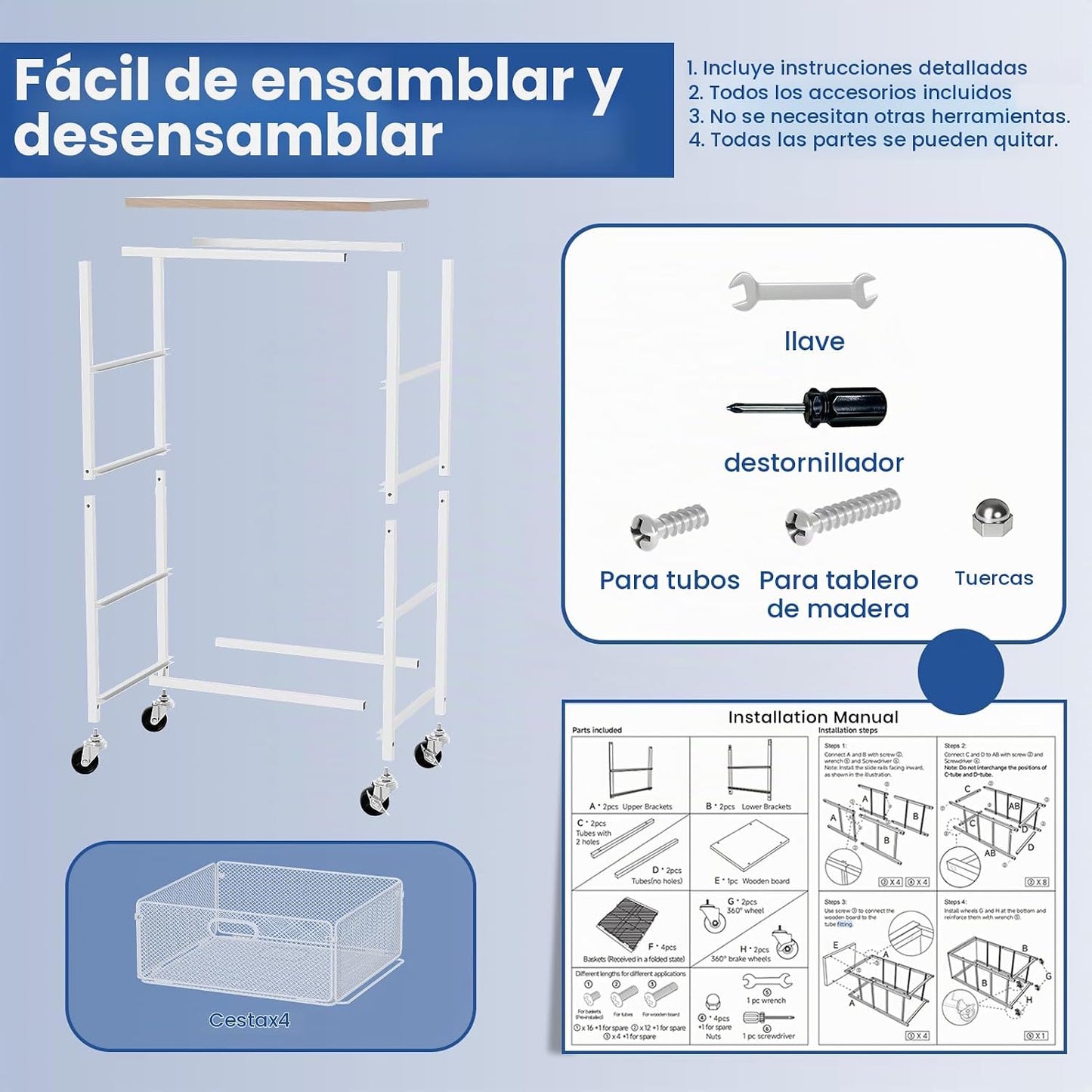 Goovilla Carrito de cocina con cajones, organizador de carrito util...