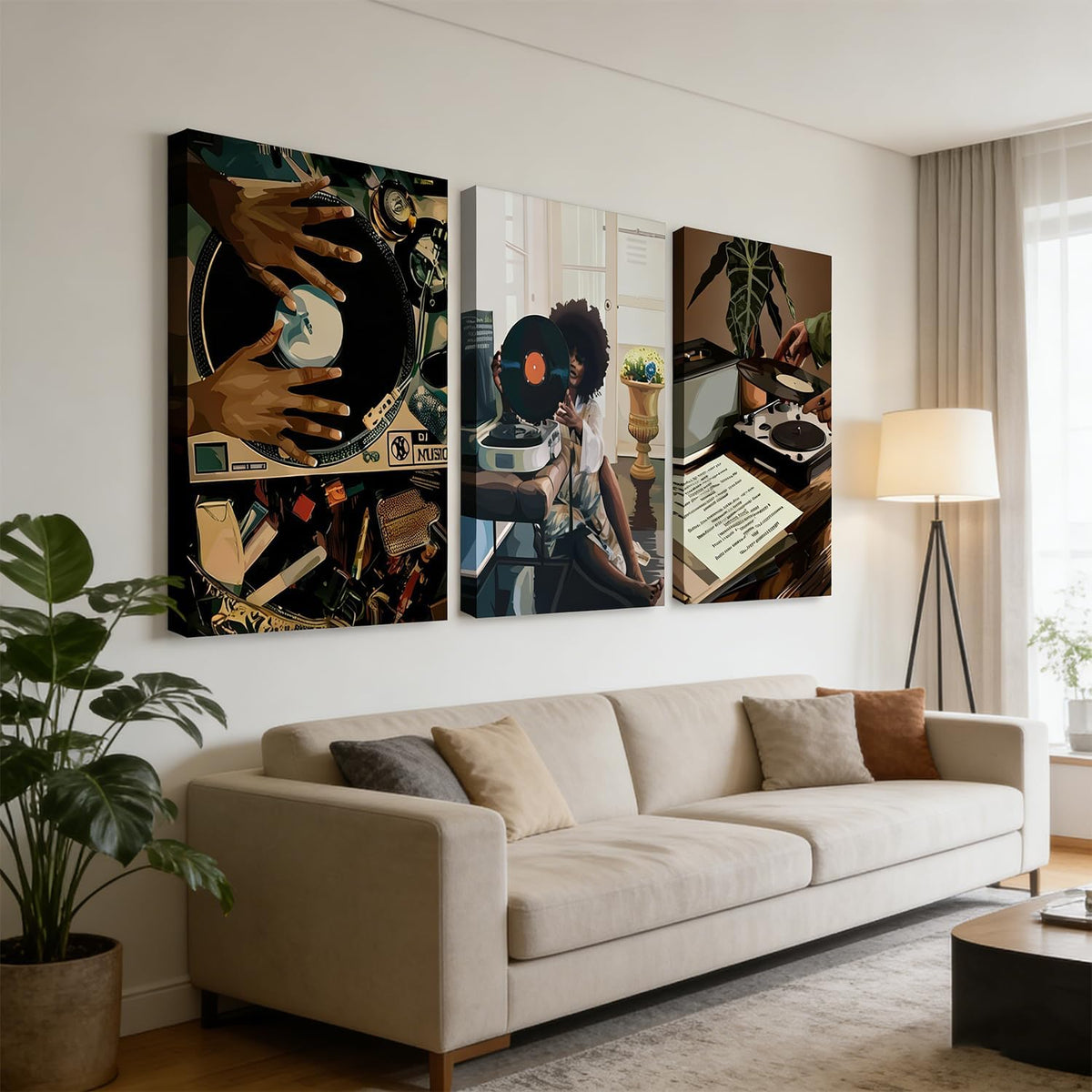 3 piezas de arte de pared en lienzo de niña negra moderna, pintura...