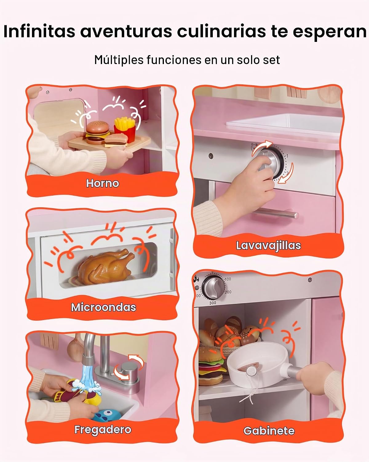 VEVOR Juego de cocina para niños, de madera, juego de cocina para n...