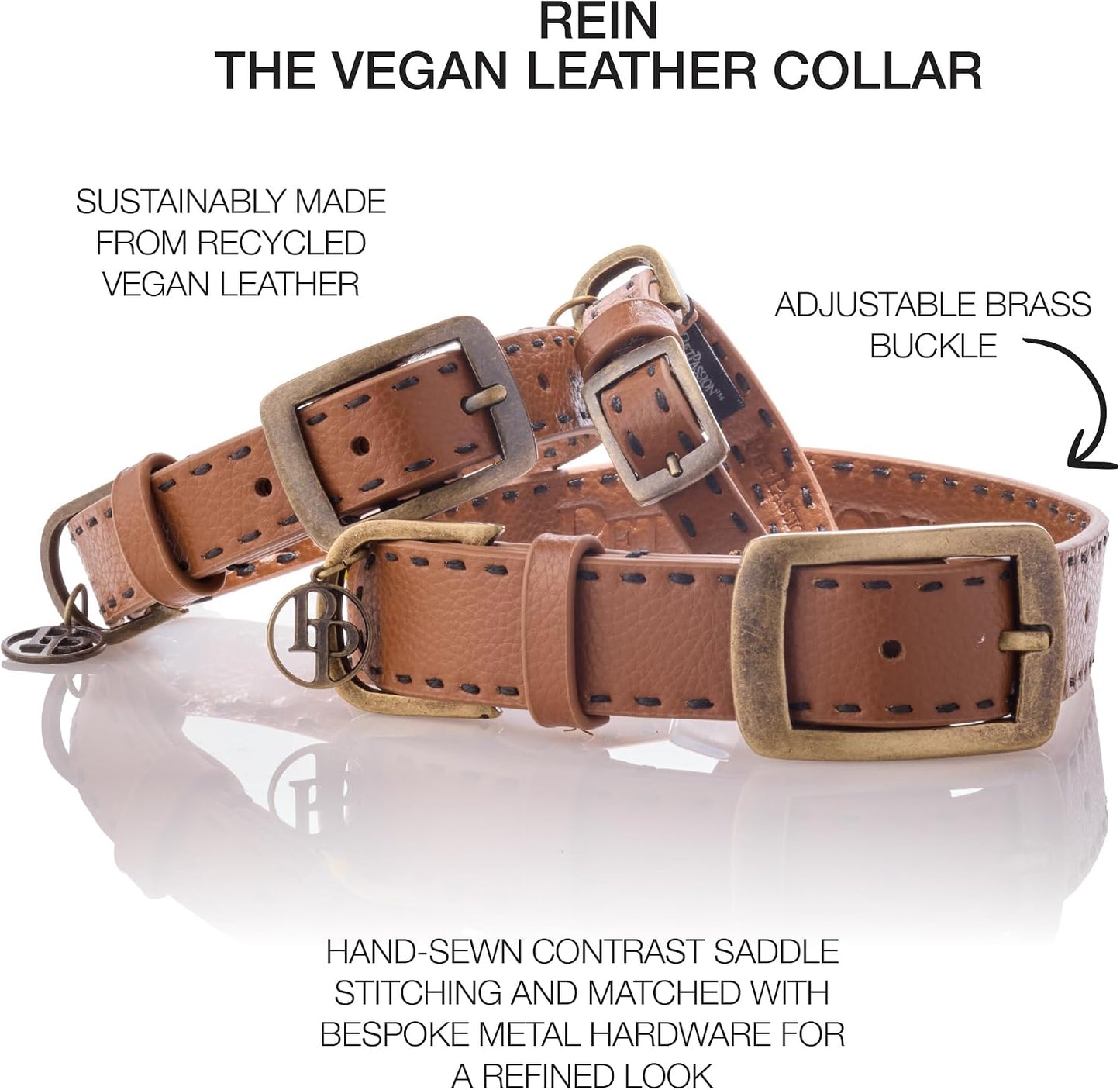 Pet Passion Rein - The Saddle Stitch - Collar de cuero vegano ajust...