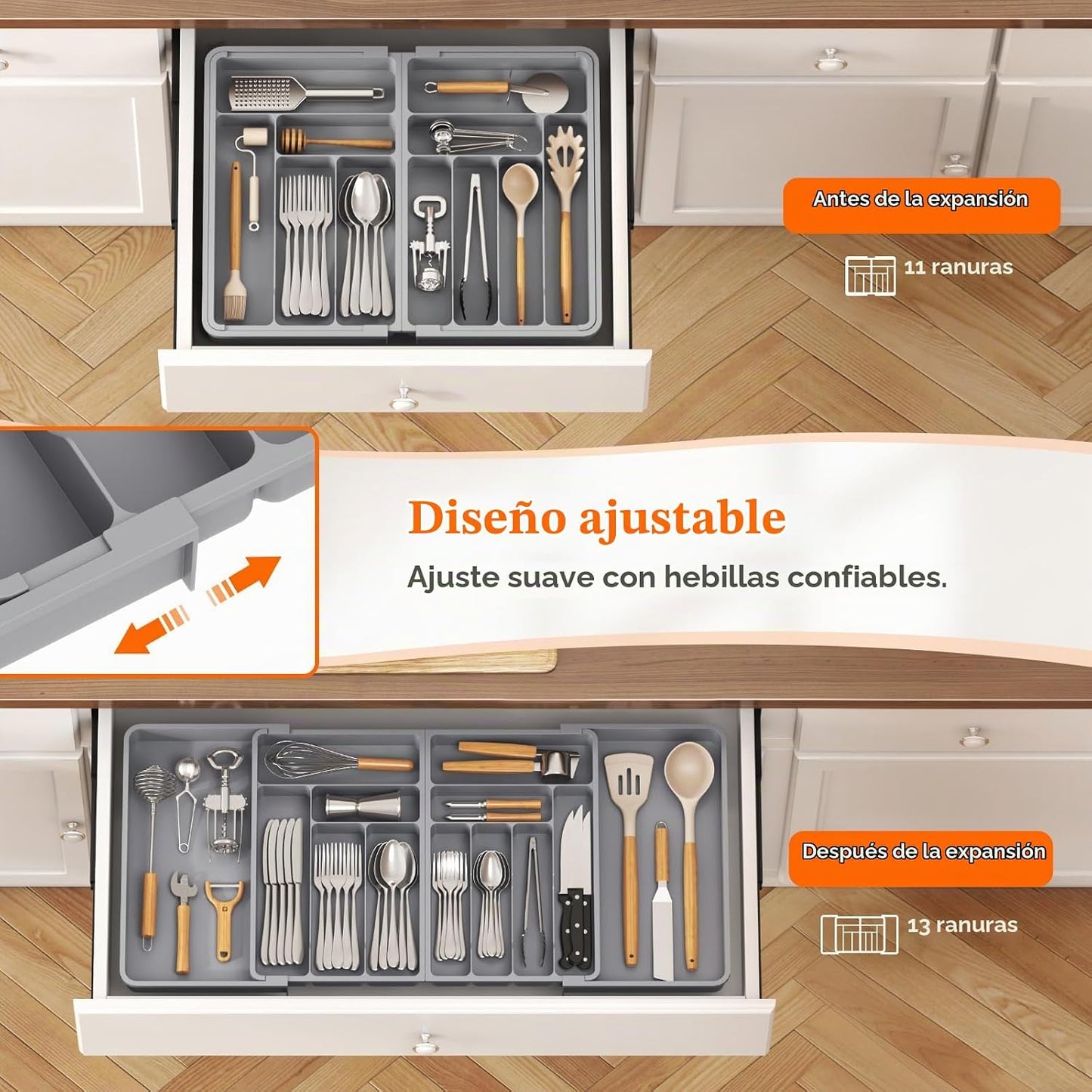 Lifewit Organizador grande de cubiertos para cajón, expandible de 2...