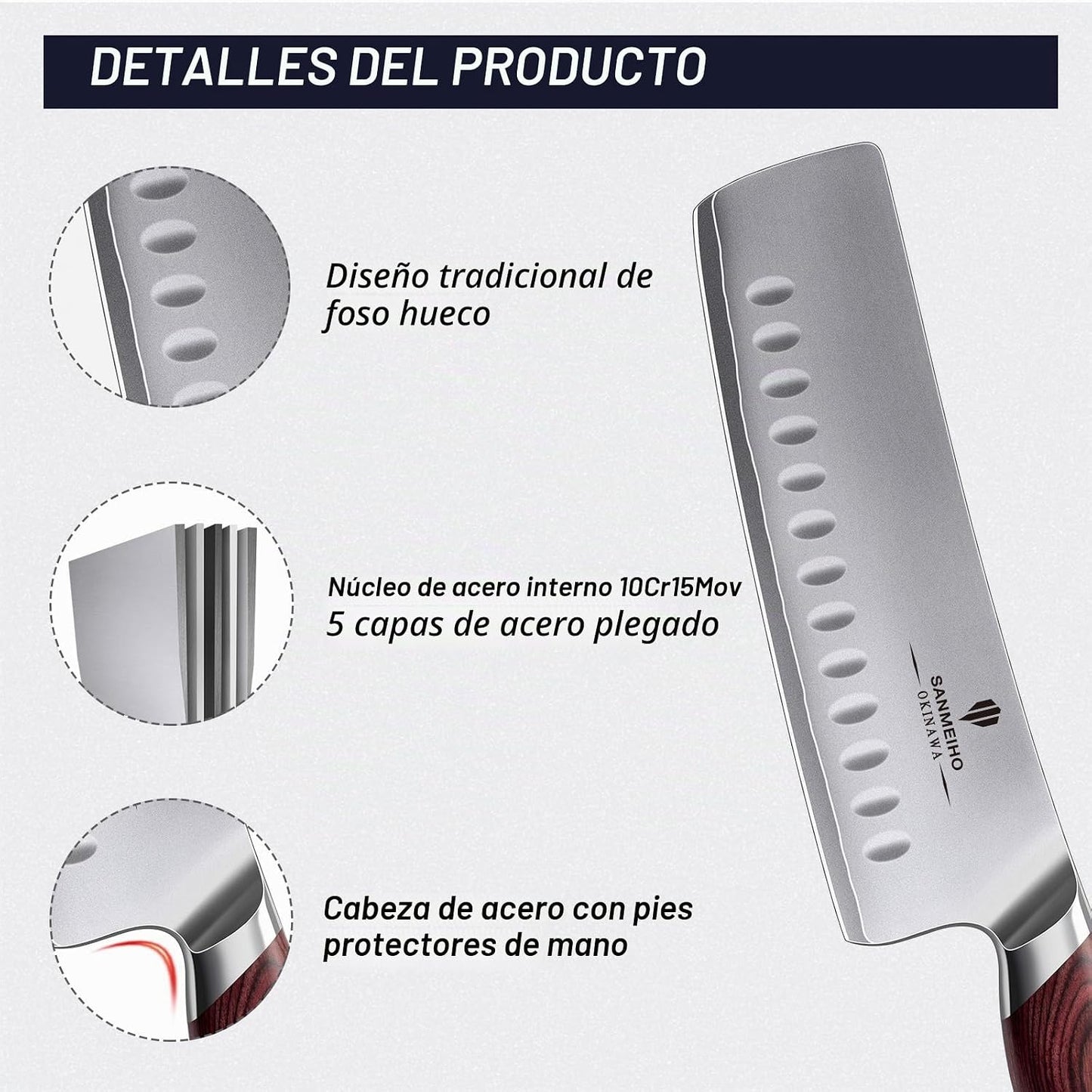 SANMEIHO Cuchillo Nakiri de 7 pulgadas, cuchillo japonés 10Cr15MoV...