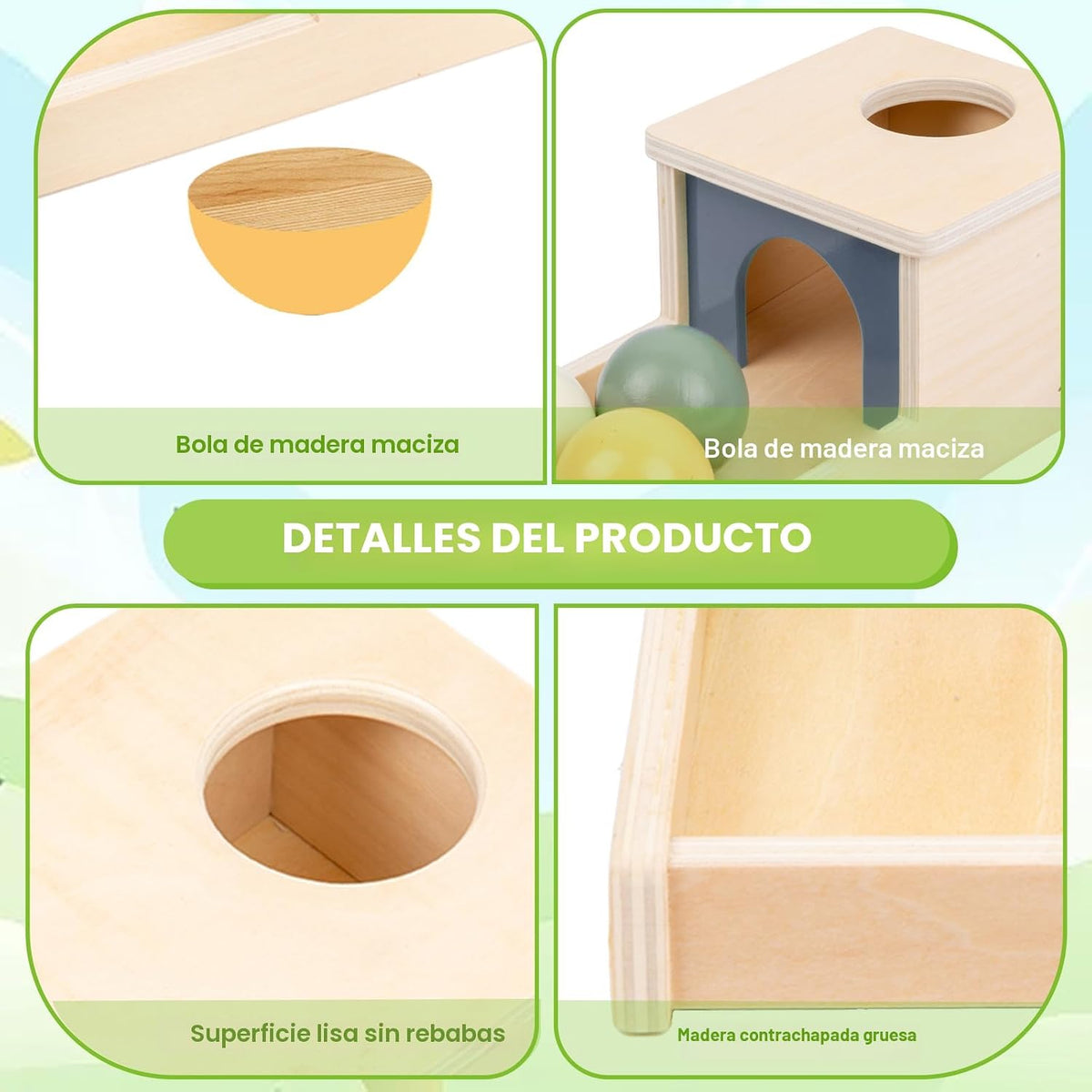 Adena Montessori Juguete de madera para bebés de 6 a 12 meses, 3 bo...