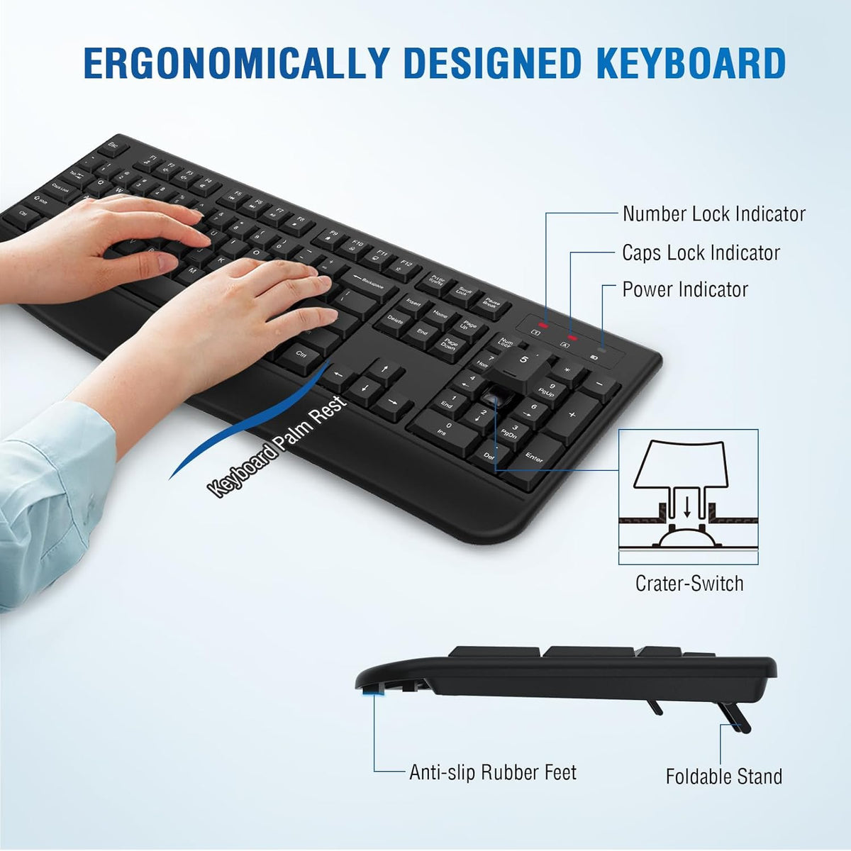 Combo de teclado y ratón inalámbricos, teclado inalámbrico de tamañ...