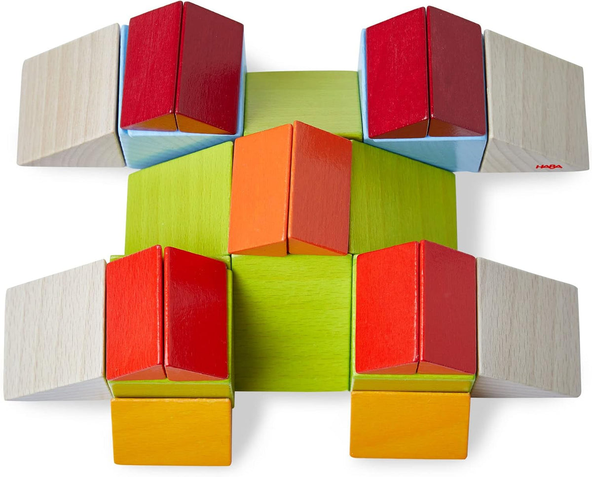 HABA Juego de arreglos 3D de mosaico de madera, bloques de construc...